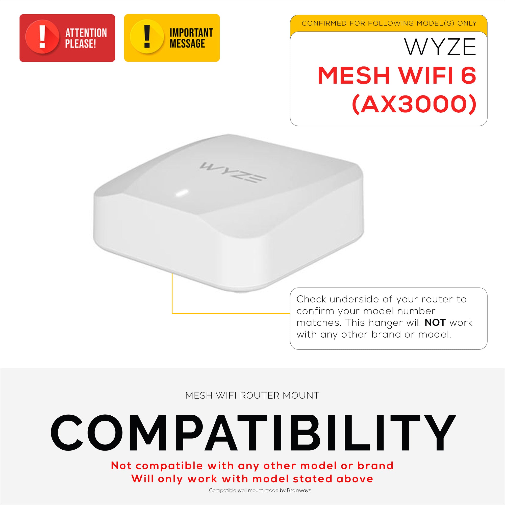 Screwless Wall Mount For Wyze WiFi 6 AX3000 Mesh Router, Strong VHB Adhesive, Easy to Install, Reduce Interference &amp; Increase Range, Stick On &amp; Screw-in Mounting