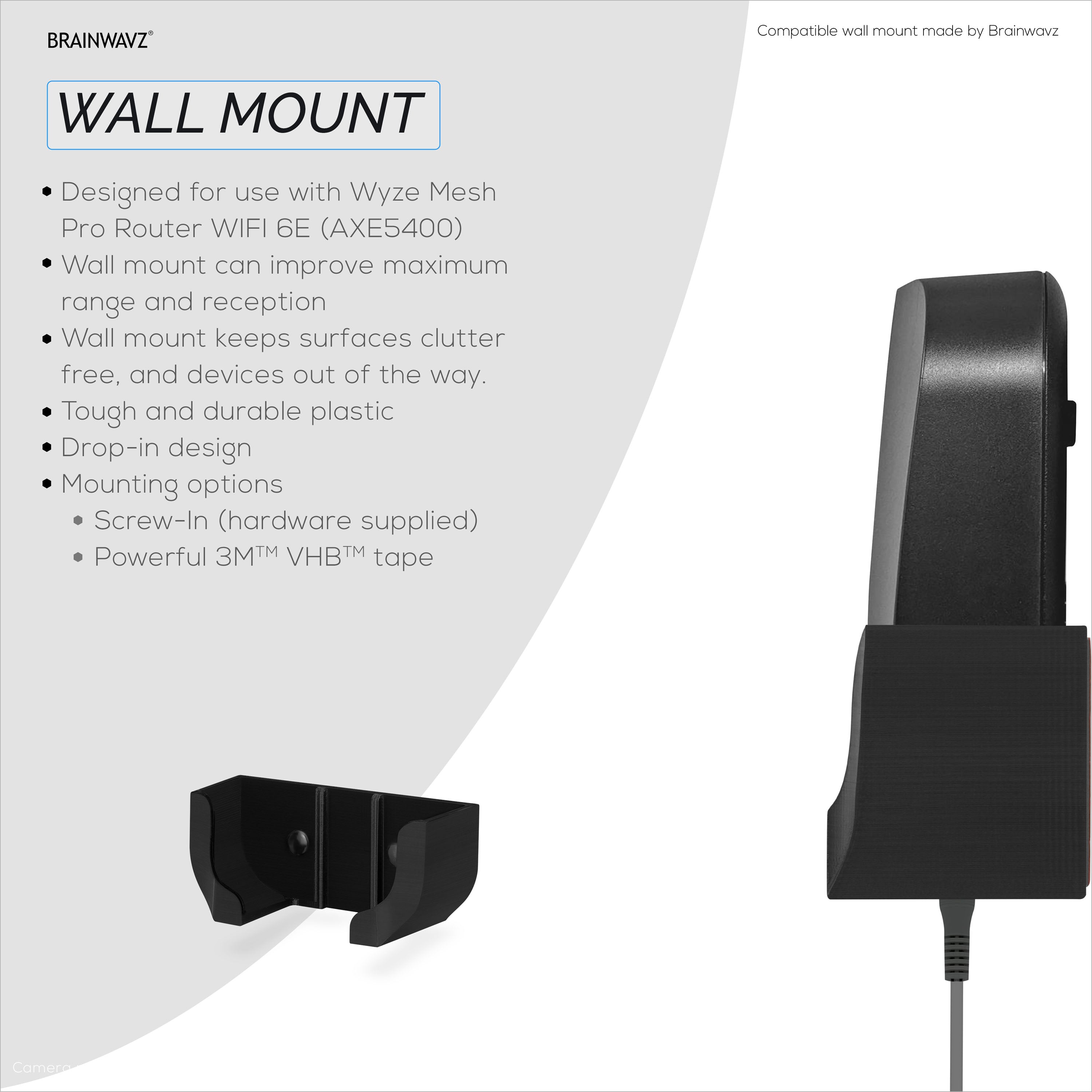 Wall Mount for Wyze Mesh Pro 6E AXE5400 routers - Brainwavz Audio