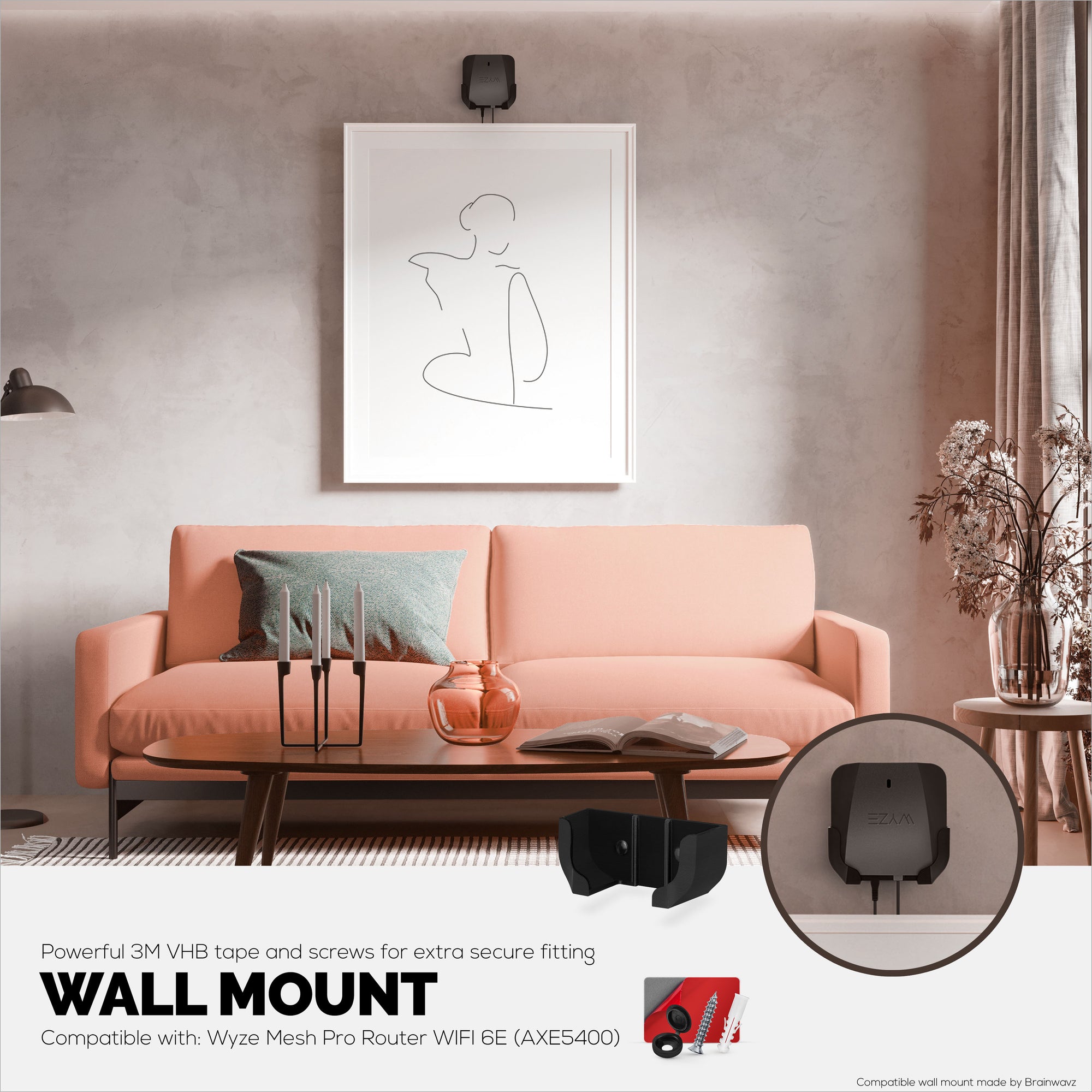 Wall Mount Compatible with Wyze PRO (AXE5400) Mesh Router Wi-Fi 6E Tri-Band, Easy to Install Holder Bracket, Reduce Interference &amp; Clutter