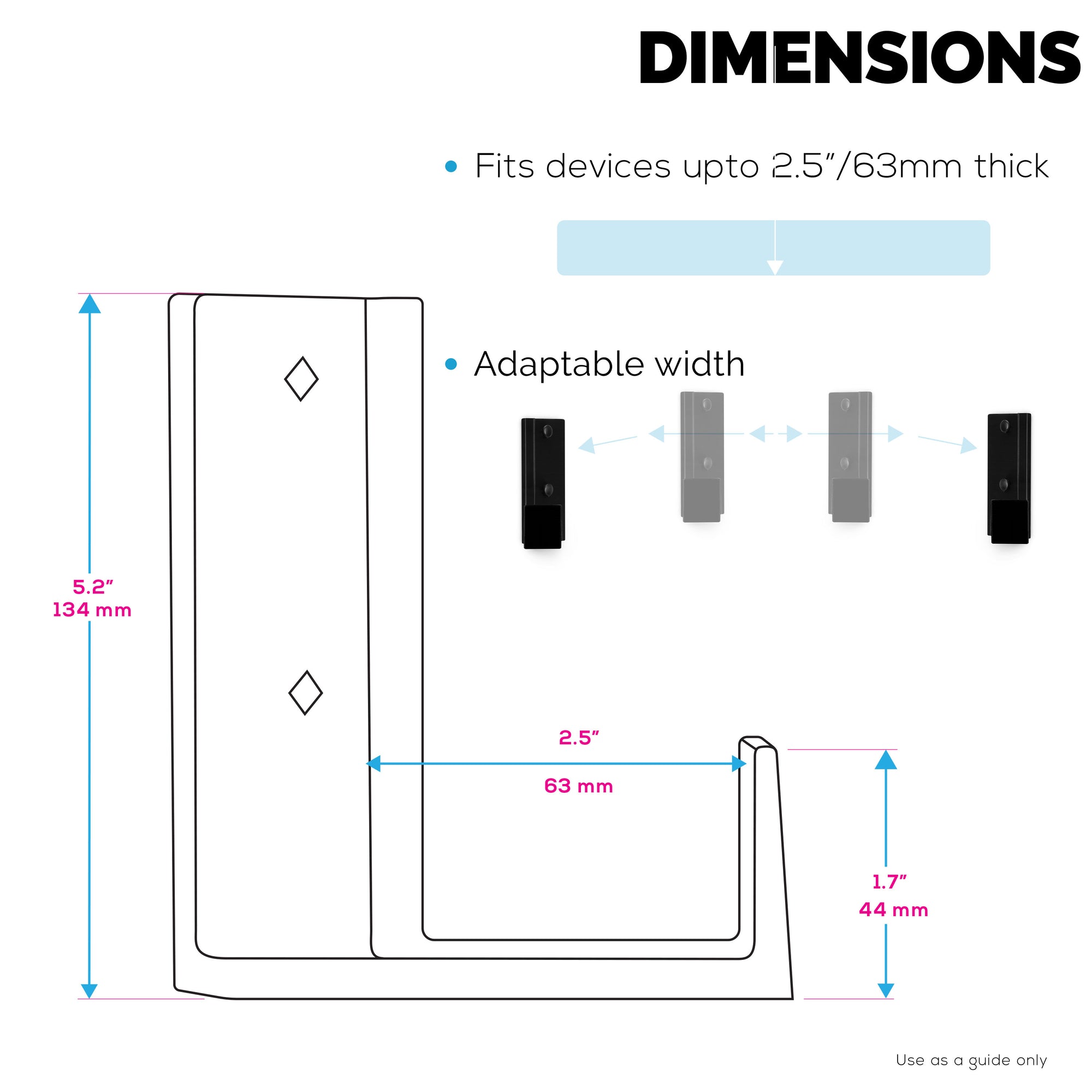 2.5&quot; Corner Cable Box &amp; Router Wall Mount Holder, Adhesive &amp; Screw-In, for Network Switch, Modem, Mesh Wifi, Apple TV, Cameras, Speakers &amp; More, Devices Up to 2.5&quot; / 63mm Thick