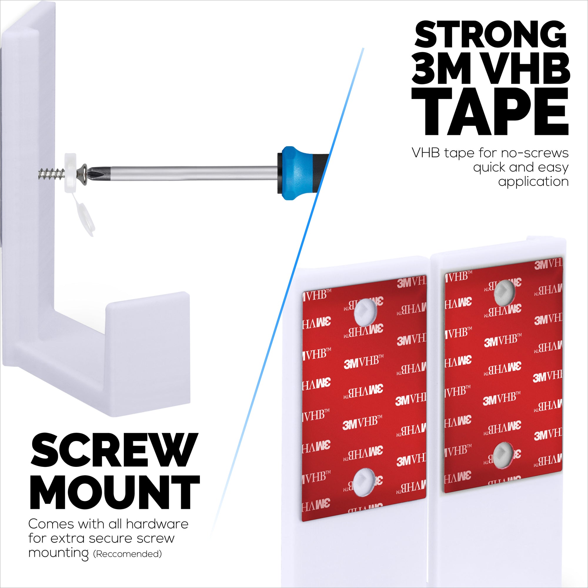 2.5&quot; Corner Cable Box &amp; Router Wall Mount Holder, Adhesive &amp; Screw-In, for Network Switch, Modem, Mesh Wifi, Apple TV, Cameras, Speakers &amp; More, Devices Up to 2.5&quot; / 63mm Thick