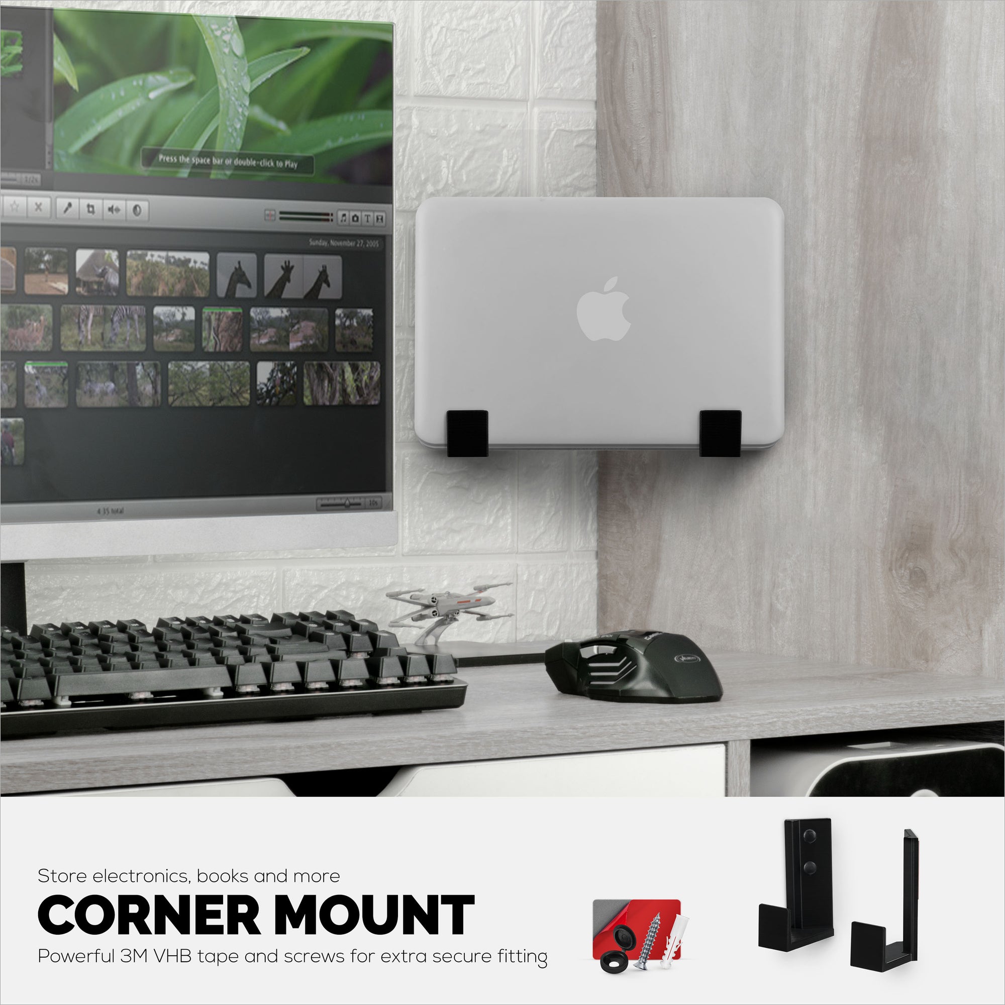 1.5" Corner Mount Device Wall Hanger for Routers, Laptops, Modem, Mesh