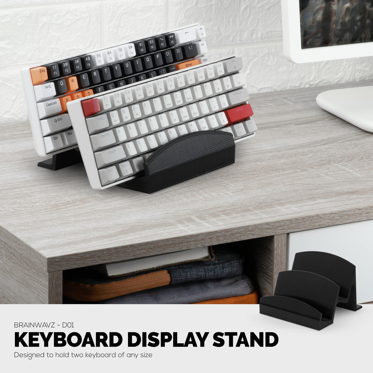 Large Computer Keyboard Desktop Stand Store Two Keyboards, Full Size
