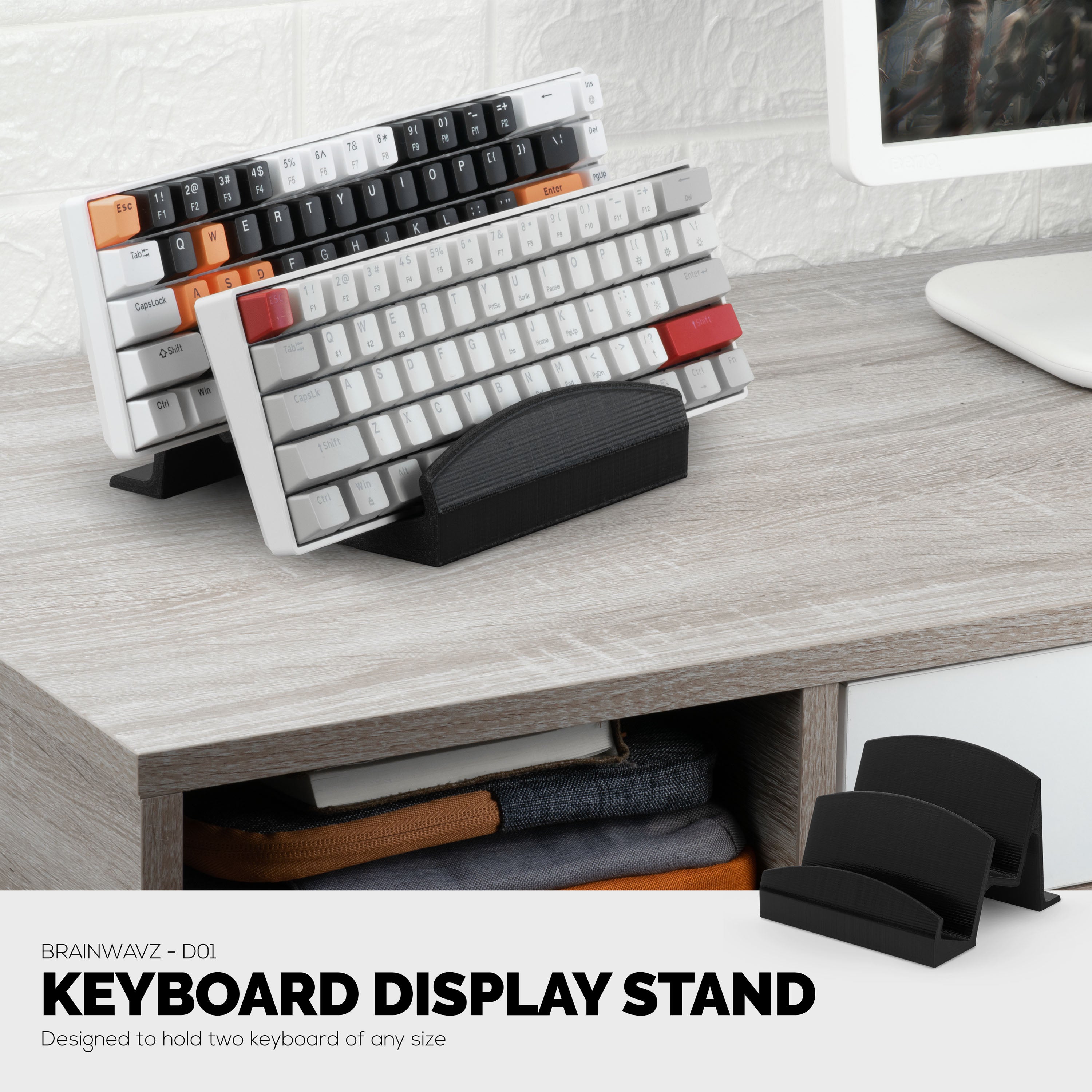 Large Computer Keyboard Desktop Stand- Store Two Keyboards, Full Size ...