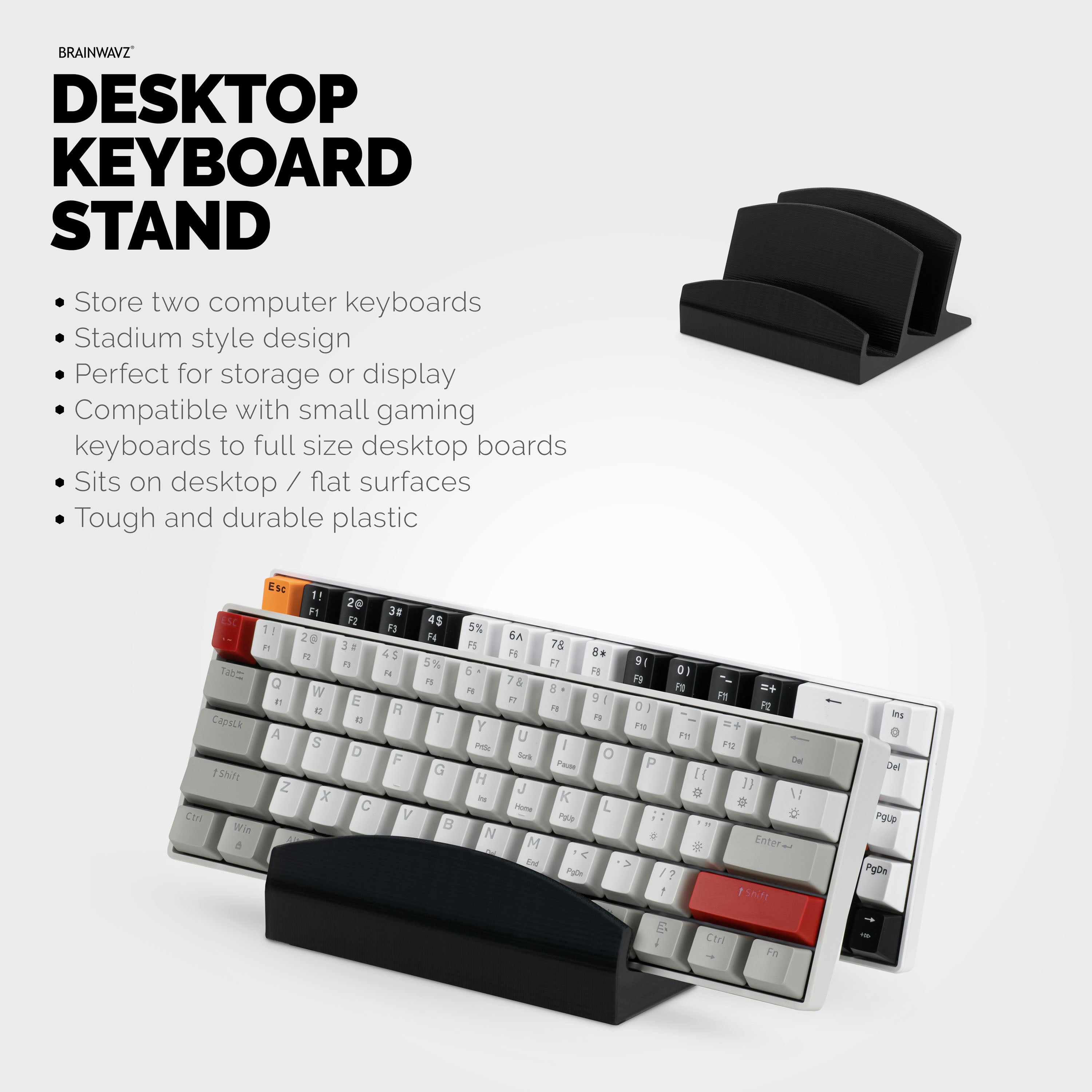 Small Computer Keyboard Stand Low Profile Computer Keyboard Desktop Stand- Store Two Keyboards, Full ...