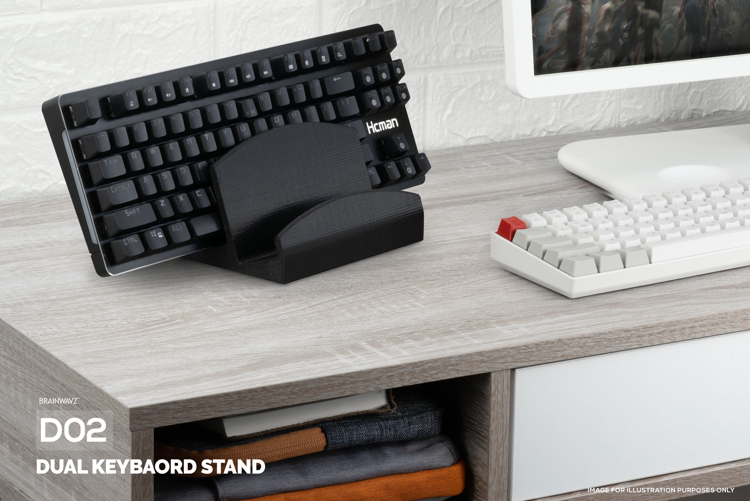 Low Profile Computer Keyboard Desktop Stand- Store Two Keyboards, Full ...