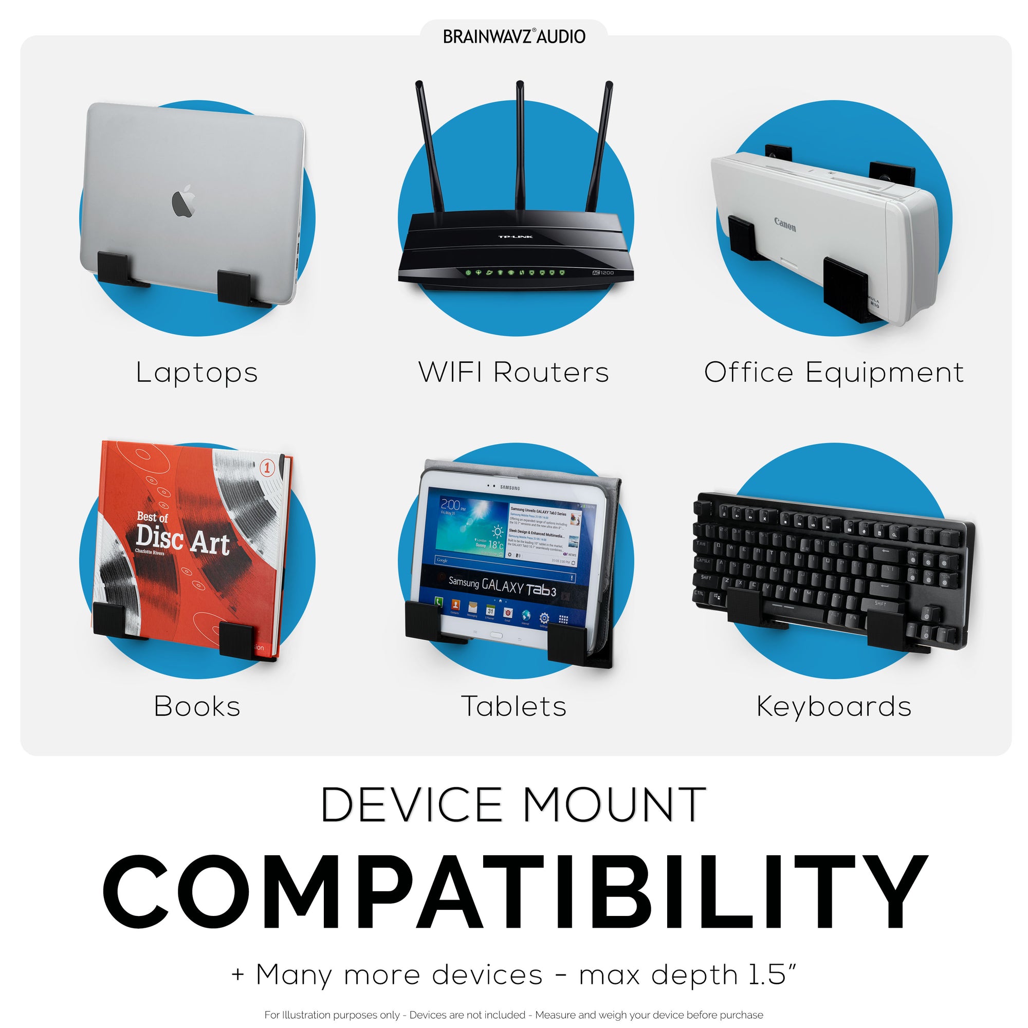 1.5&quot; Cable Box Wall Mount Hanger Holder, for Routers, Laptops, Modem, Mesh Wifi, Apple TV, Network Switch &amp; More, For Devices Upto 1.5&quot; / 38mm Wide, Adhesive &amp; Screw-In