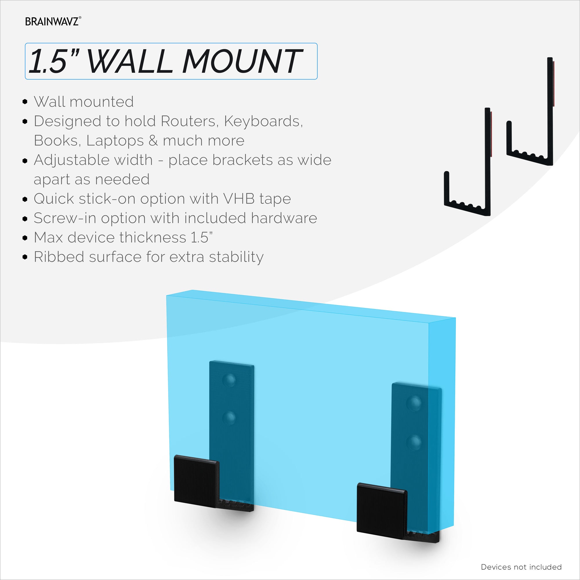 1.5&quot; Cable Box Wall Mount Hanger Holder, for Routers, Laptops, Modem, Mesh Wifi, Apple TV, Network Switch &amp; More, For Devices Upto 1.5&quot; / 38mm Wide, Adhesive &amp; Screw-In