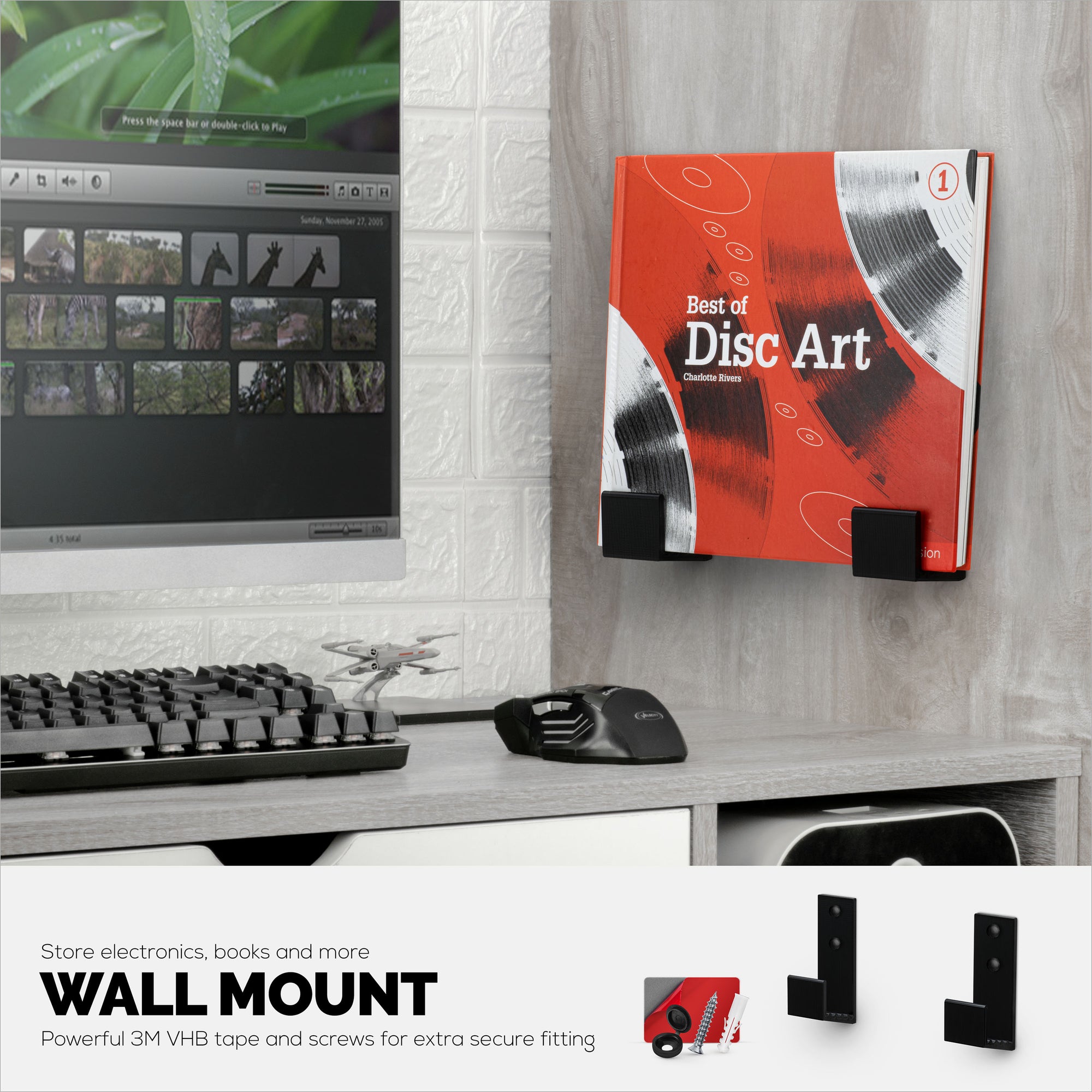 1.5&quot; Cable Box Wall Mount Hanger Holder, for Routers, Laptops, Modem, Mesh Wifi, Apple TV, Network Switch &amp; More, For Devices Upto 1.5&quot; / 38mm Wide, Adhesive &amp; Screw-In