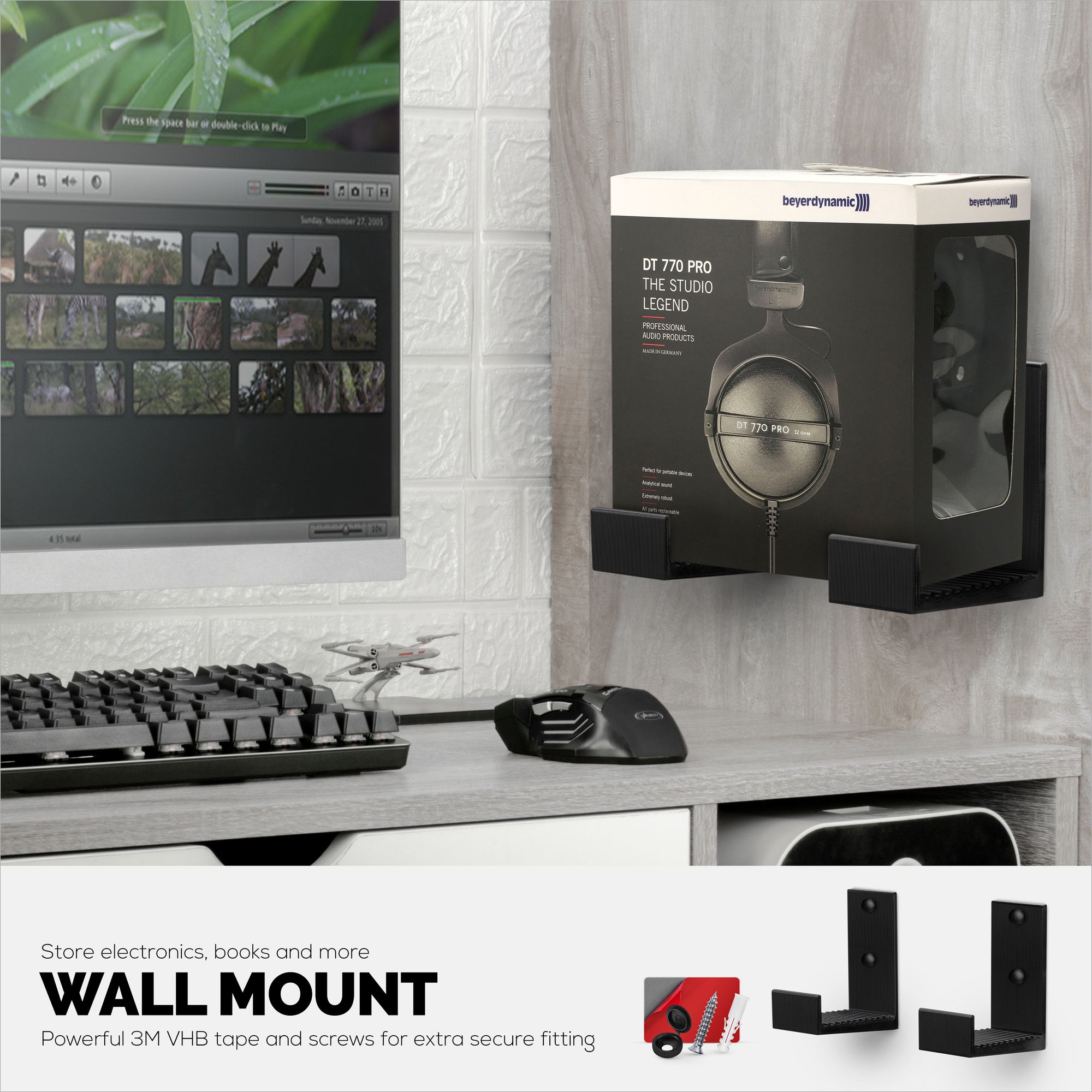 4.5&quot; Cable Box Wall Mount Hanger Holder, Adhesive &amp; Screw-In, for Routers, Laptops, Modem, Mesh Wifi, Apple TV, Network Switch &amp; More