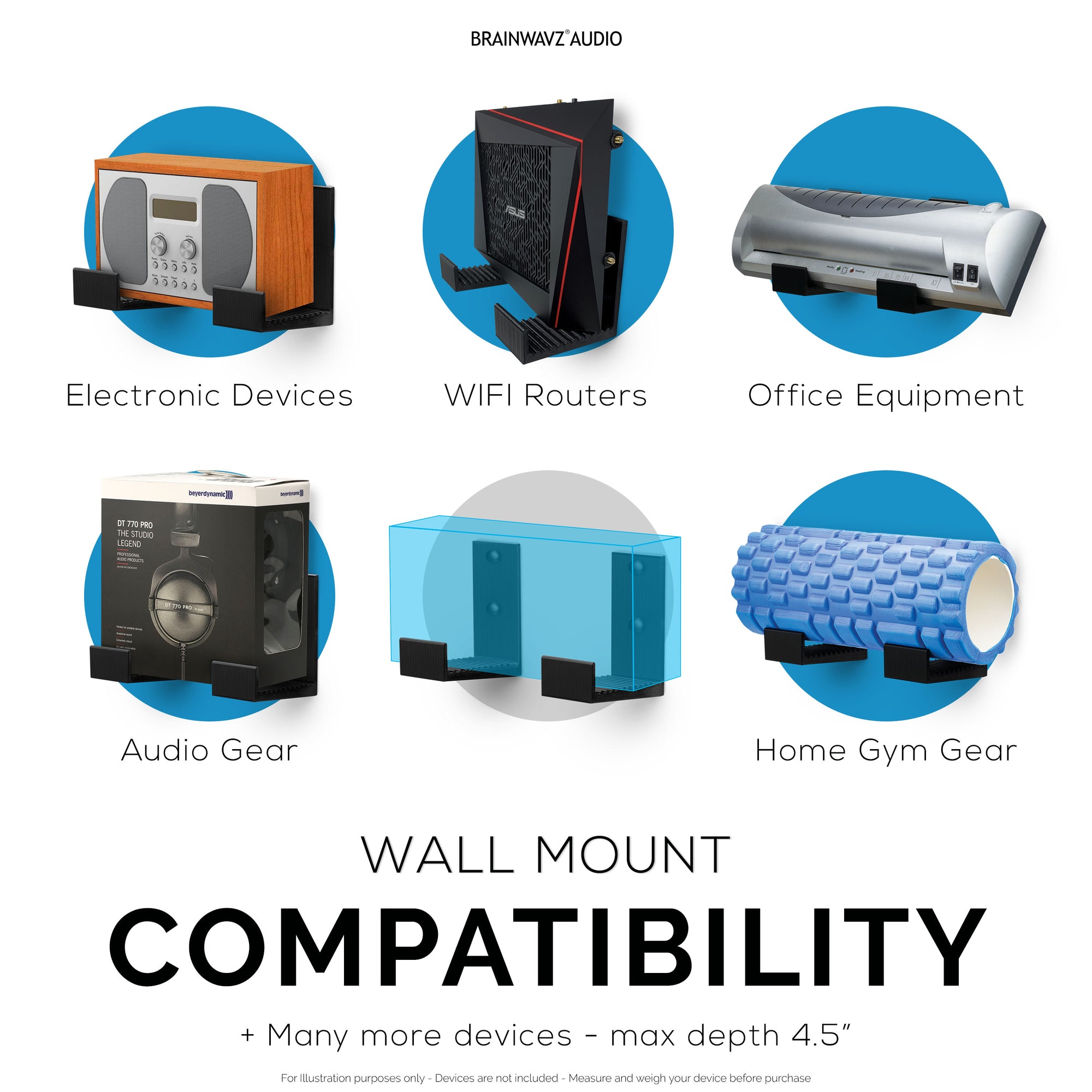 4.5&quot; Cable Box Wall Mount Hanger Holder, Adhesive &amp; Screw-In, for Routers, Laptops, Modem, Mesh Wifi, Apple TV, Network Switch &amp; More