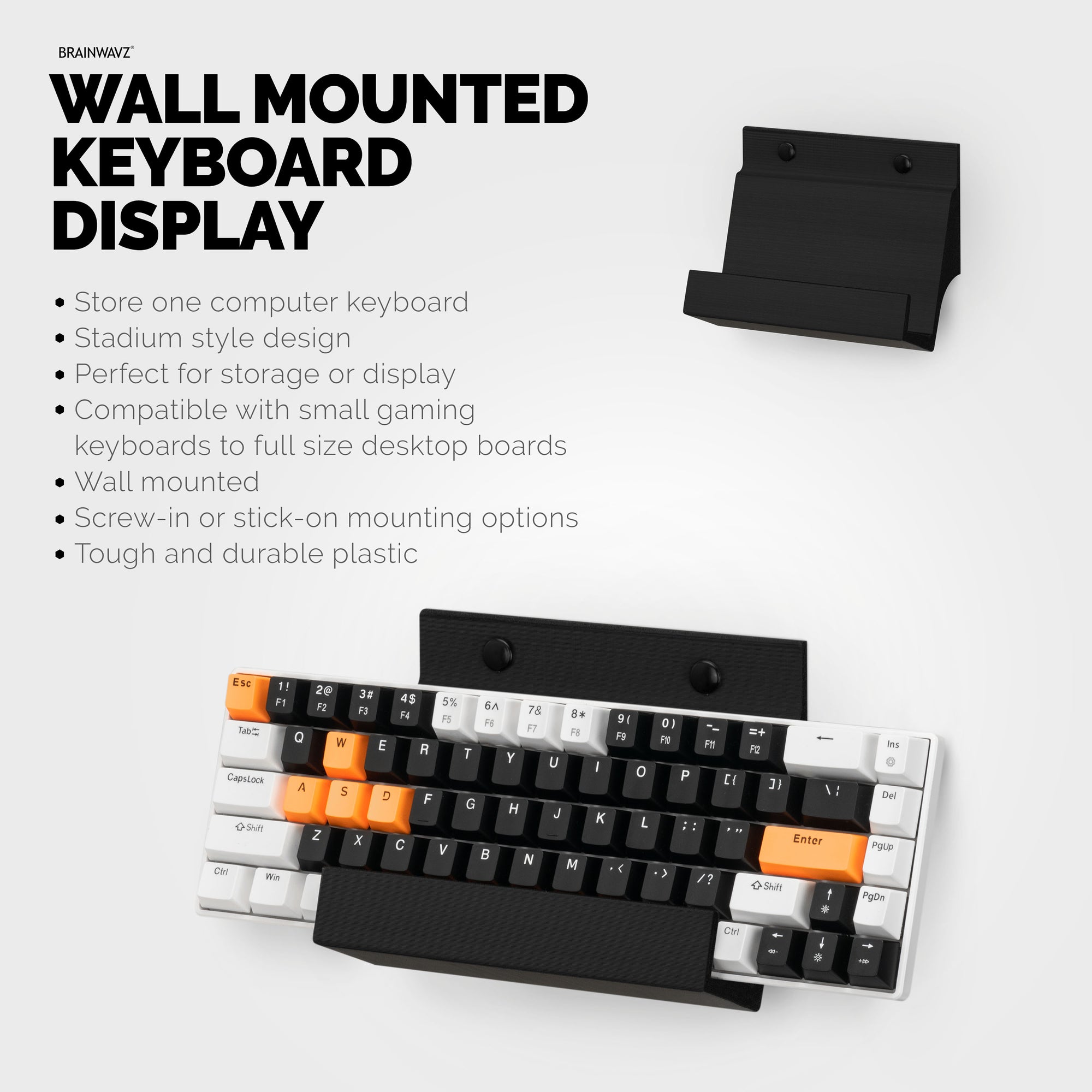 Gaming Keyboard Stand for Wall Mounting - Adhesive or Screw Mount Installation - Stylish and Space Saving Solution for Gamers, Home &amp; Office (KBW01)
