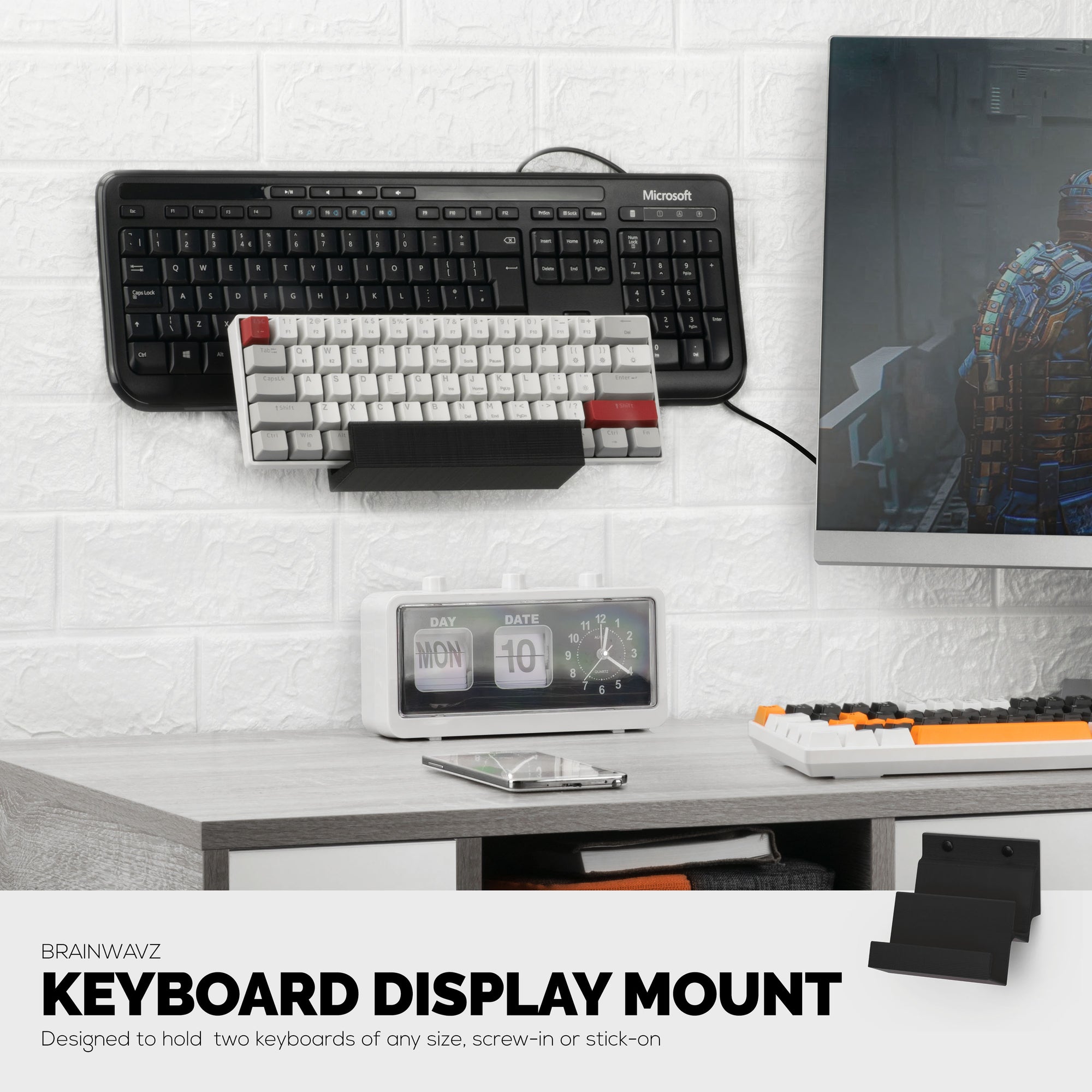 Officeworks Computer Keyboard Stand Wall Mounted Dual Keyboard Organizer, Suitable for Small Gaming ...