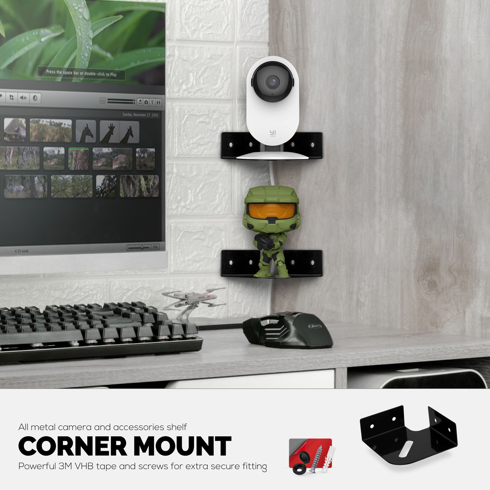 Small Adhesive Corner Floating Shelf for Security Cameras, Baby Monitors,  Speakers, Plants & More
