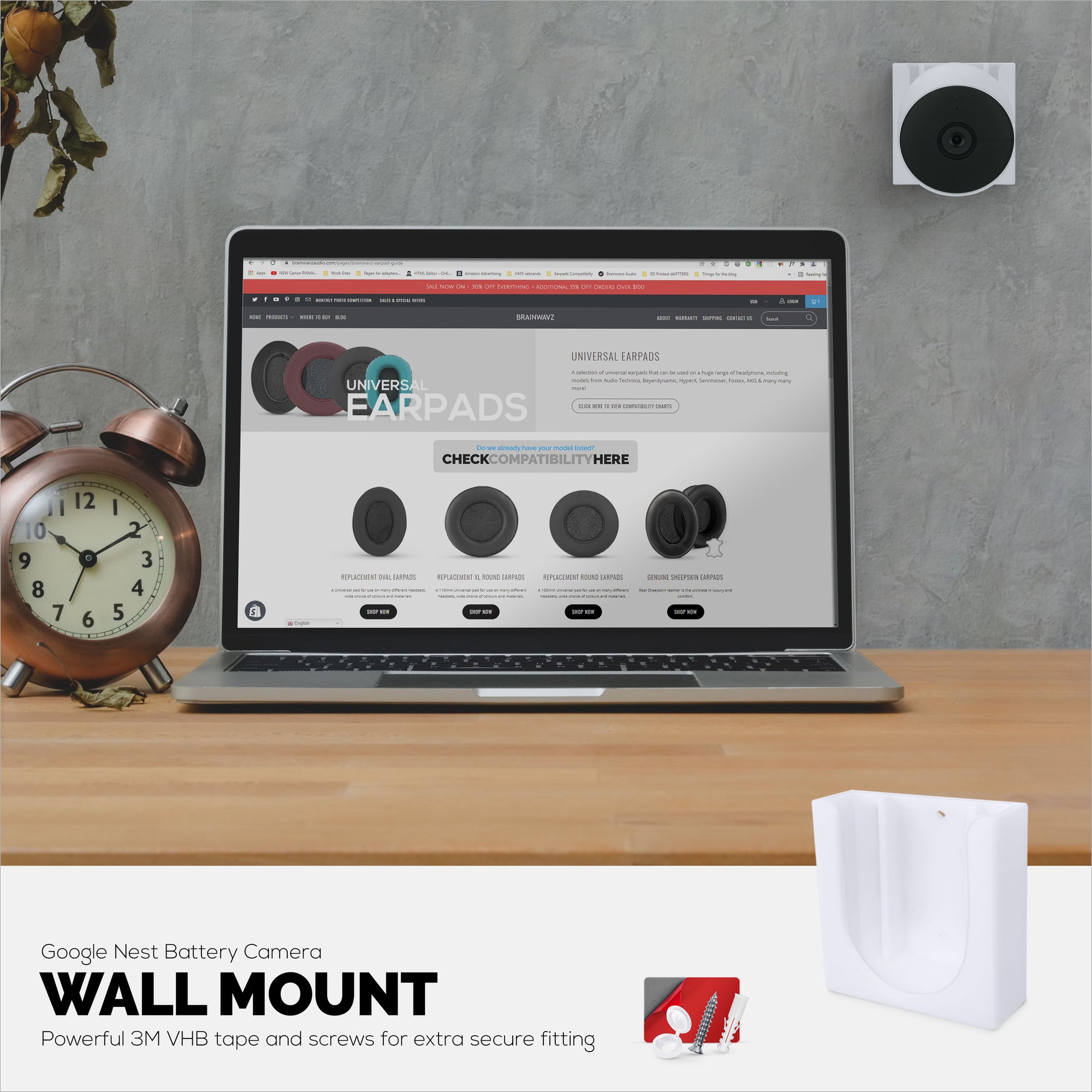 Wall Mount For Google Nest BATTERY Security Camera Holder - Adhesive &amp; Screw-In, No Hassle Installation, Easy Slot-In design