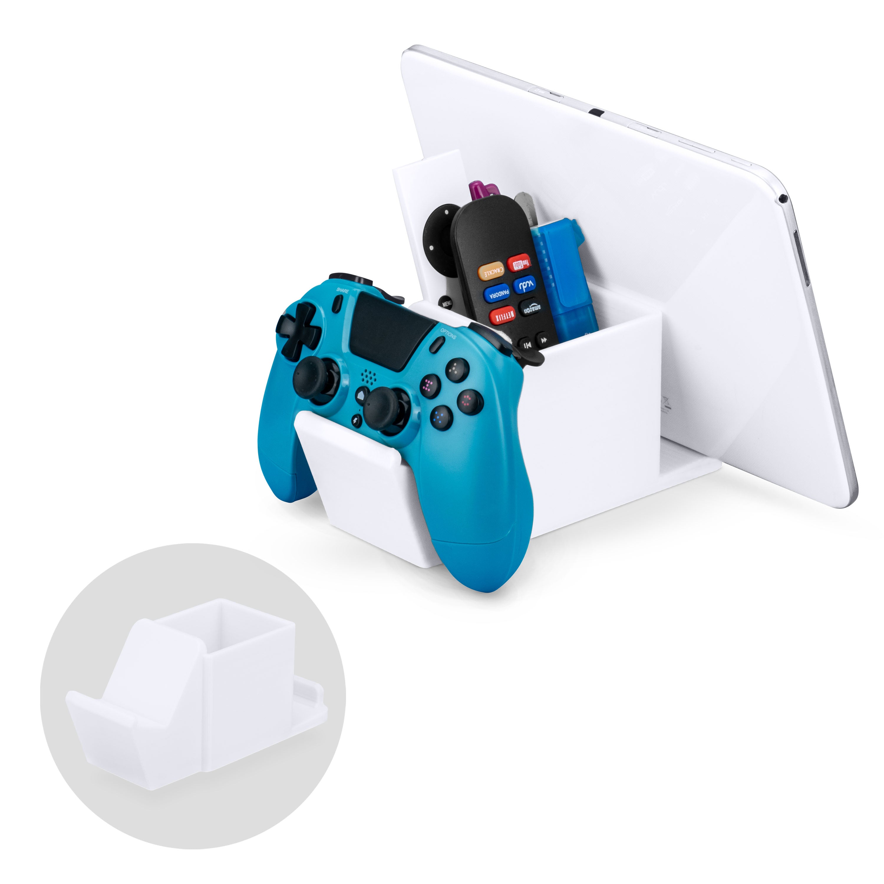 Dual Game Controller & TV Remote Control & Storage Desktop Holder, Universal Design for Xbox ONE PS5 PS4 PC Gamepads, Reduce Clutter White