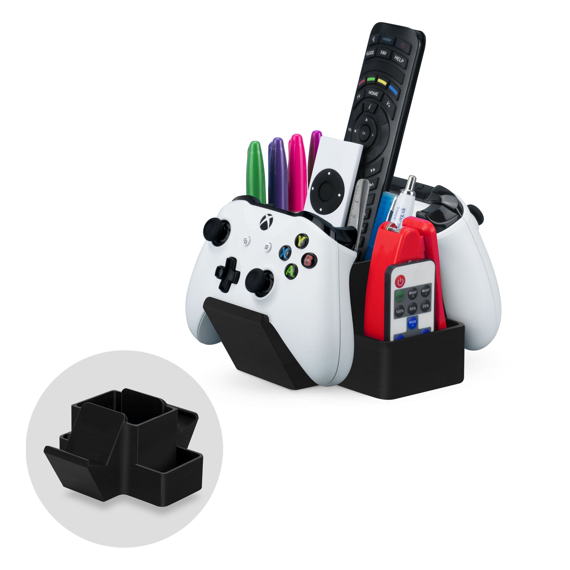 Dual Game Controller, TV Remote Control & Stationery Storage Desktop Organizer Holder, Universal Design for Xbox ONE PS5 PS4 PC Gamepads, Reduce Clutter (D03)