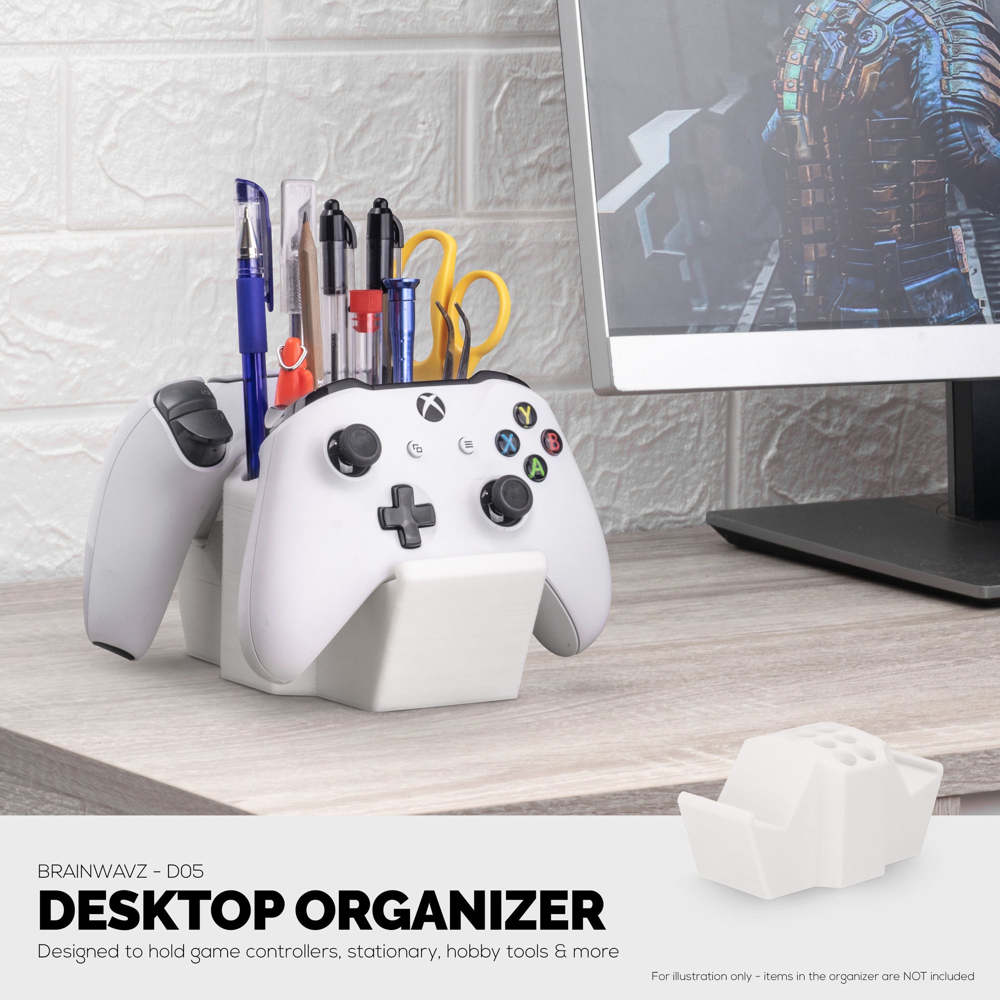 Game Controller Holder &amp; Desktop Pen Organizer Stand With Ten Slots for Pens, Pencils, Stationery, Craft Tools &amp; More - Universal Design for PS5 XBOX SERIES X ONE PS4 SWITCH PC Gamepads - D05
