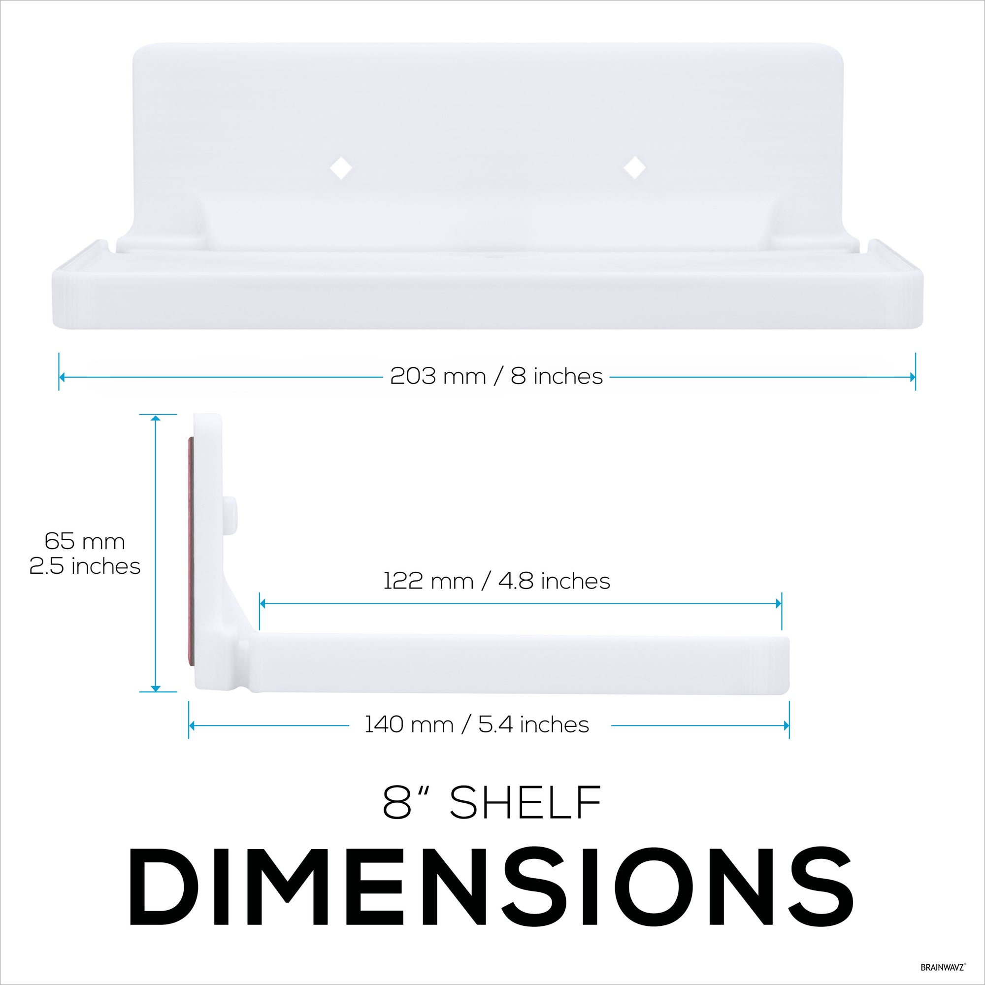 8” Shelf Wall Mount for Speakers, Security Cameras, Baby Monitors, Plants Toys &amp; More, Floating Shelves, Adhesive &amp; Screw-In