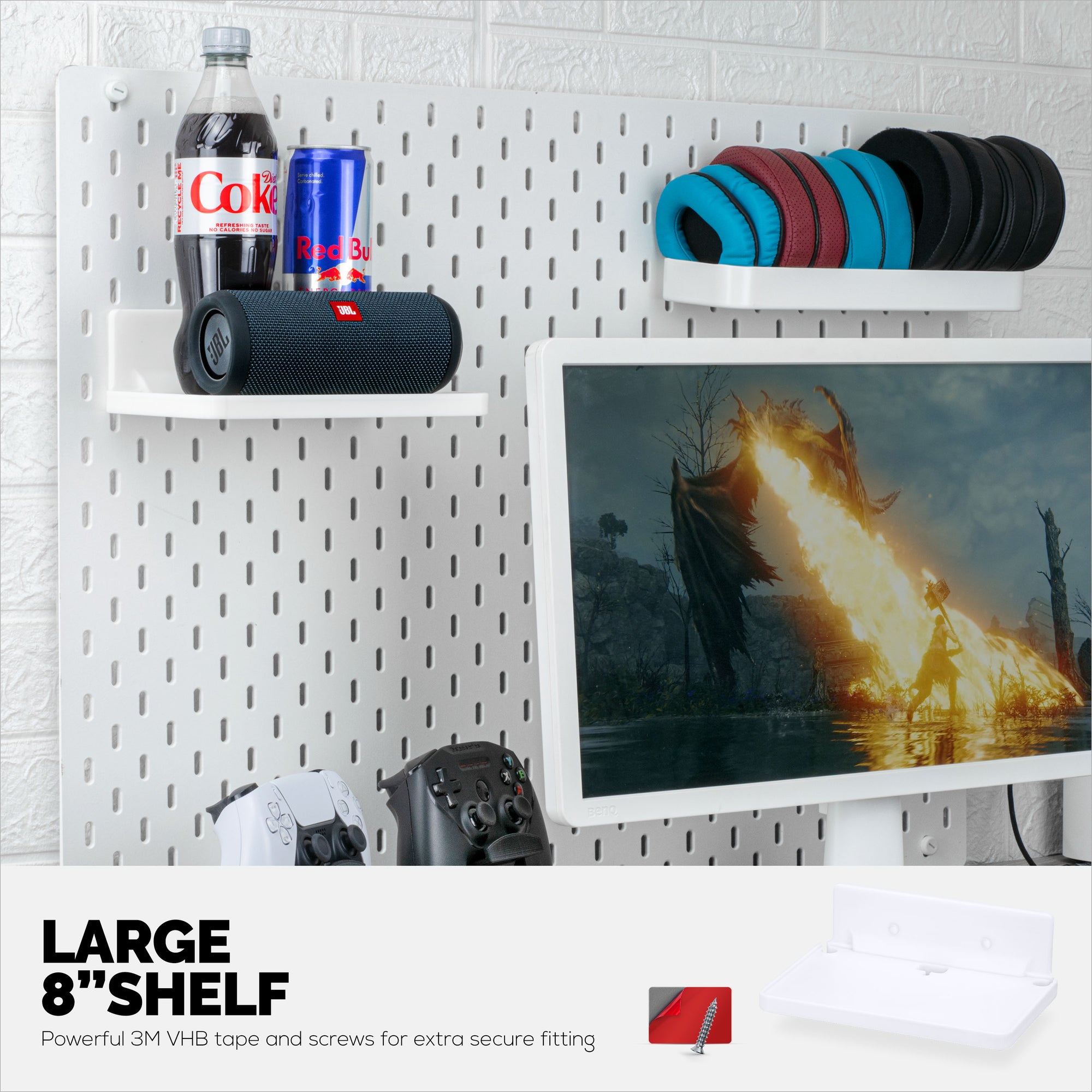 8” Shelf Wall Mount for Speakers, Security Cameras, Baby Monitors, Plants Toys &amp; More, Floating Shelves, Adhesive &amp; Screw-In