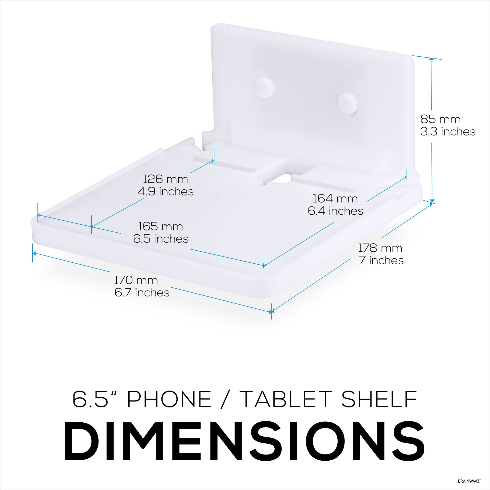 6.5&quot; Floating Shelf with Tablet &amp; Phone Wall Mount Holder ideal for Bedside, Kitchens, Bathrooms, Can also Hold Books, Plants, Cameras &amp; Speakers