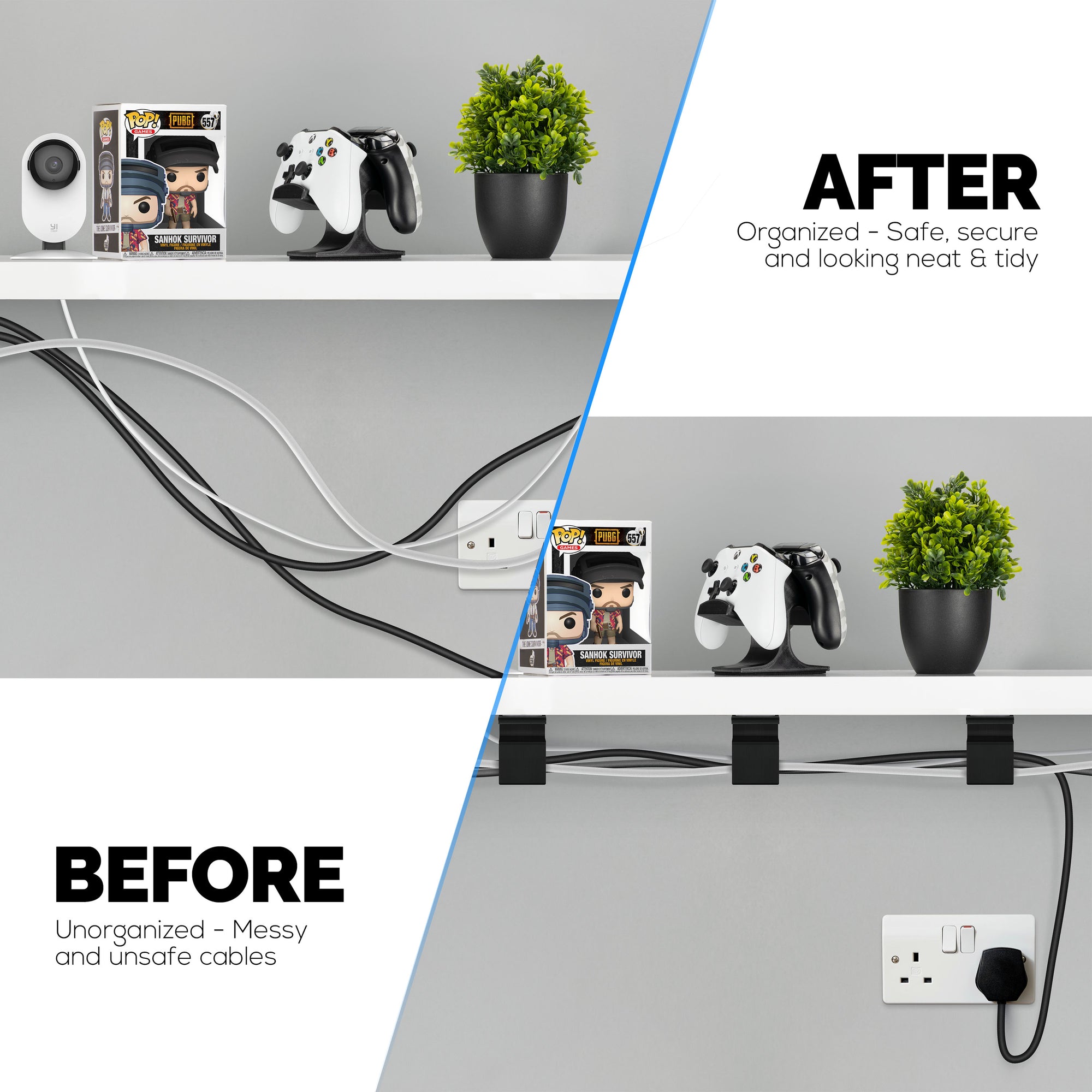 3pc VHB Adhesive Cable Organizer Holder, For Heavy Cables, PC Cords &amp; Wires with Strong Adhesive, Under Desk Mount Management - Small