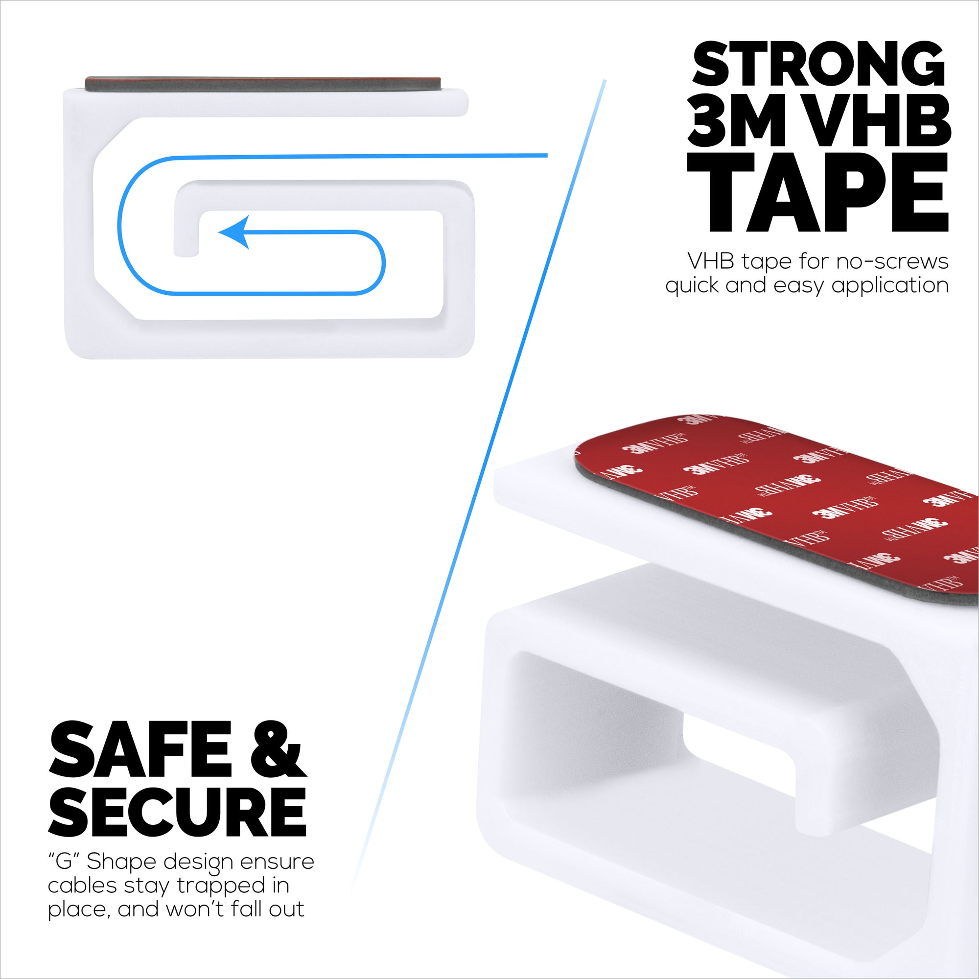 3pc VHB Adhesive Cable Organizer Holder, For Heavy Cables, PC Cords &amp; Wires with Strong Adhesive, Under Desk Mount Management - Small