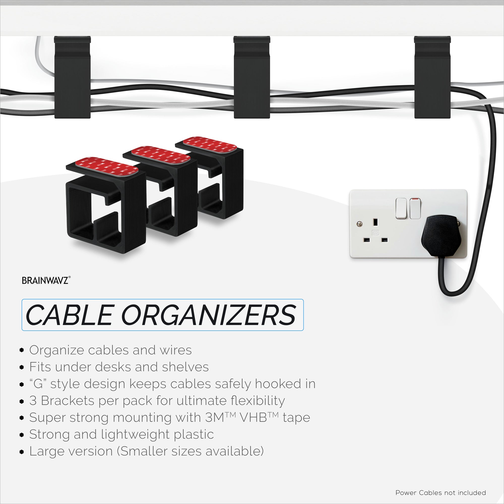 3pc VHB Cable Organizer Holder, For Heavy Cables, PC Cords & Wires wit -  Brainwavz Audio
