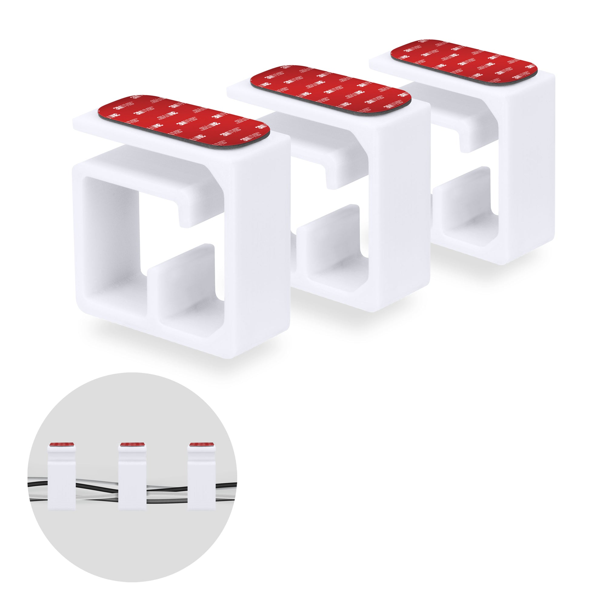 3pc VHB Cable Organizer Holder, For Heavy Cables, PC Cords &amp; Wires with Strong Adhesive, Under Desk Mount Management System - Large