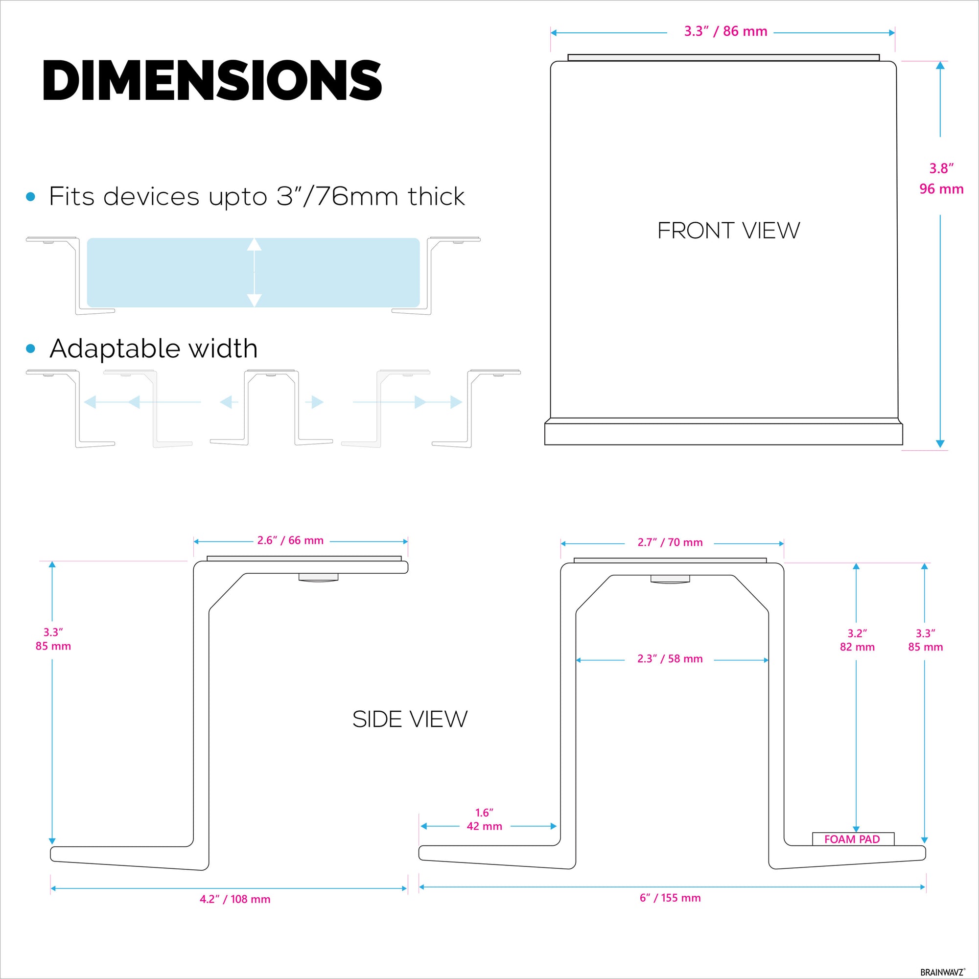 Twin Under Desk Laptop &amp; Device Holder Mount, Adhesive &amp; Screw In, Devices upto 3&quot; Like Small Computers Laptops Macbook Surface Keyboard Routers Modems Cable Box Network Switch &amp; More