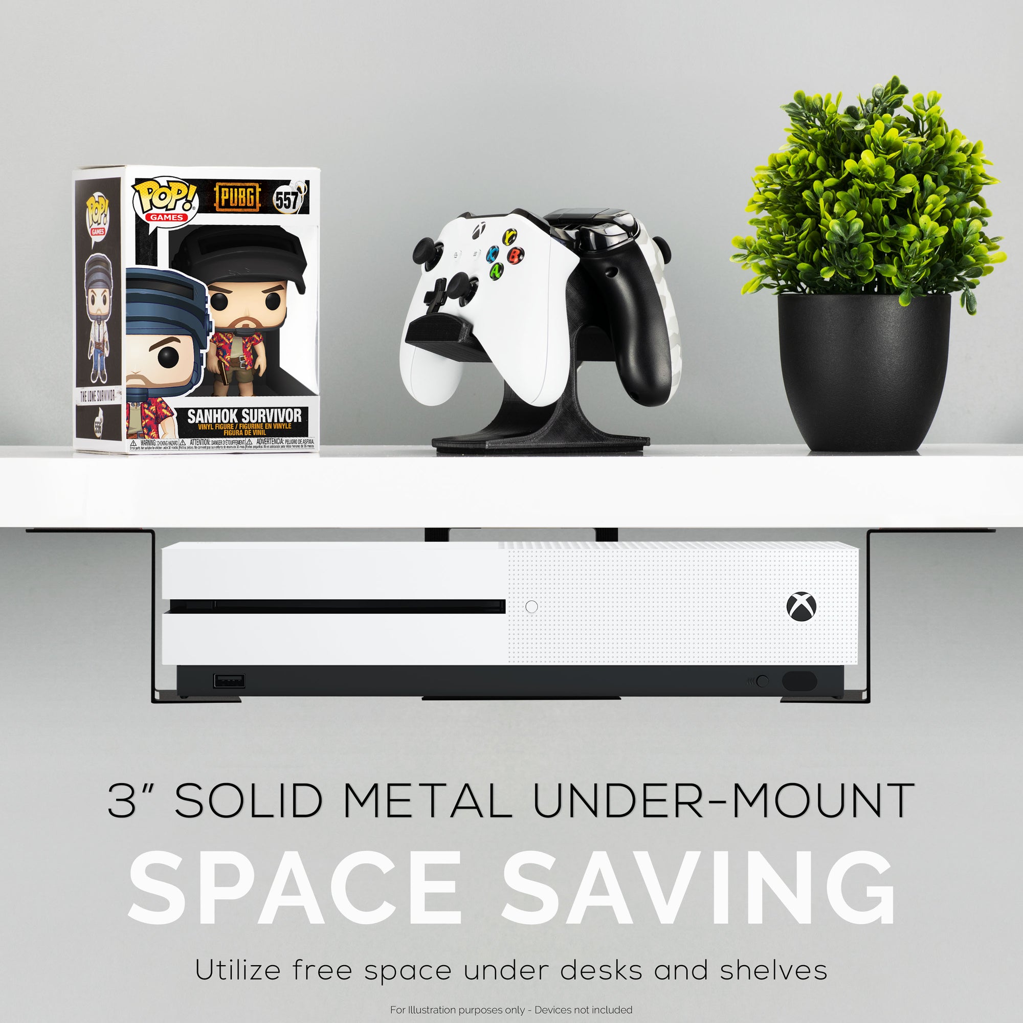 3” Metal Under Desk Laptop, Cable Box &amp; Router Holder Mount, Adhesive &amp; Screw In, Holds upto 3&quot; Devices Like Small Computers, Macbook, Surface, Keyboard, Network Switch, Modems &amp; More