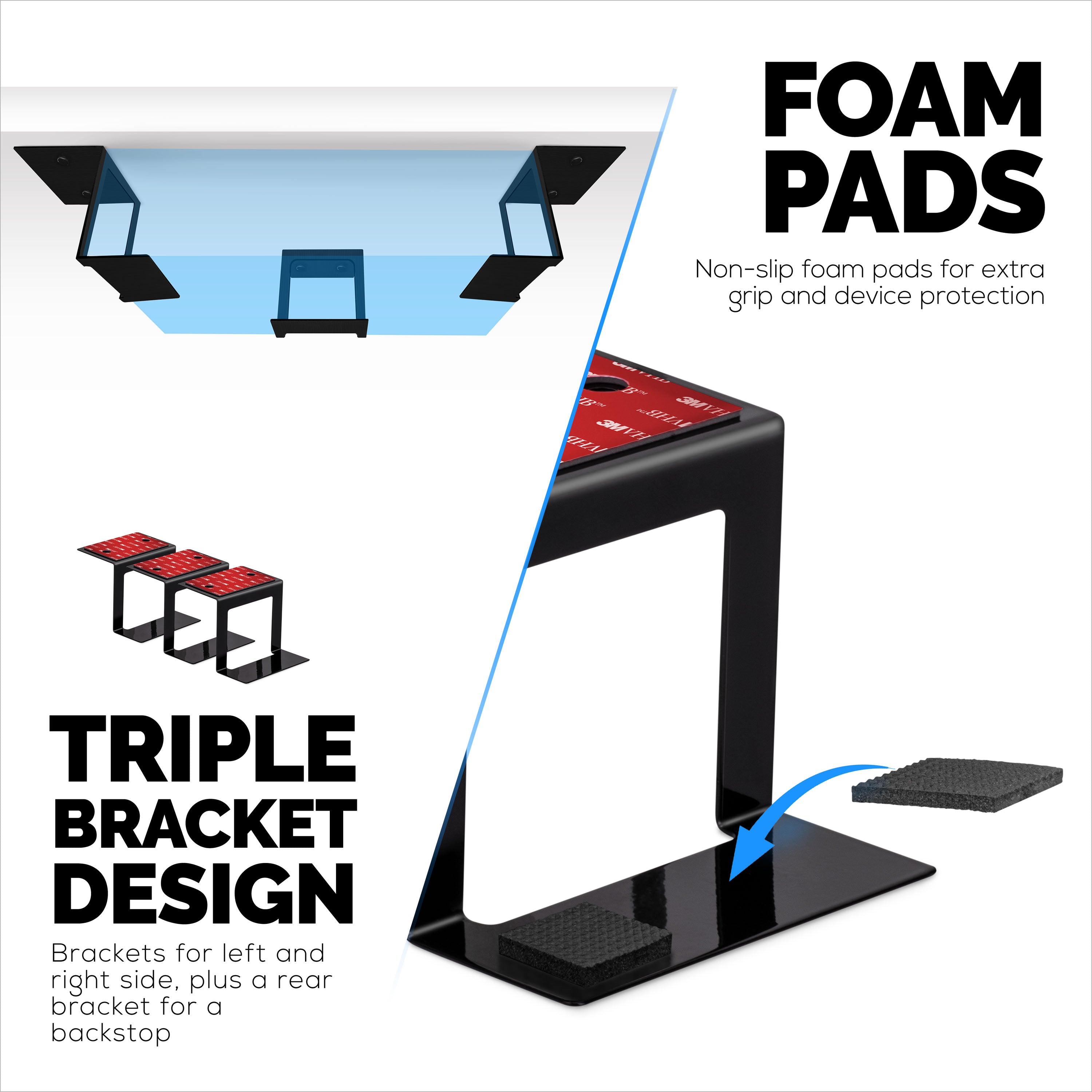 3” Metal Under Desk Laptop, Cable Box & Router Holder Mount, Adhesive ...