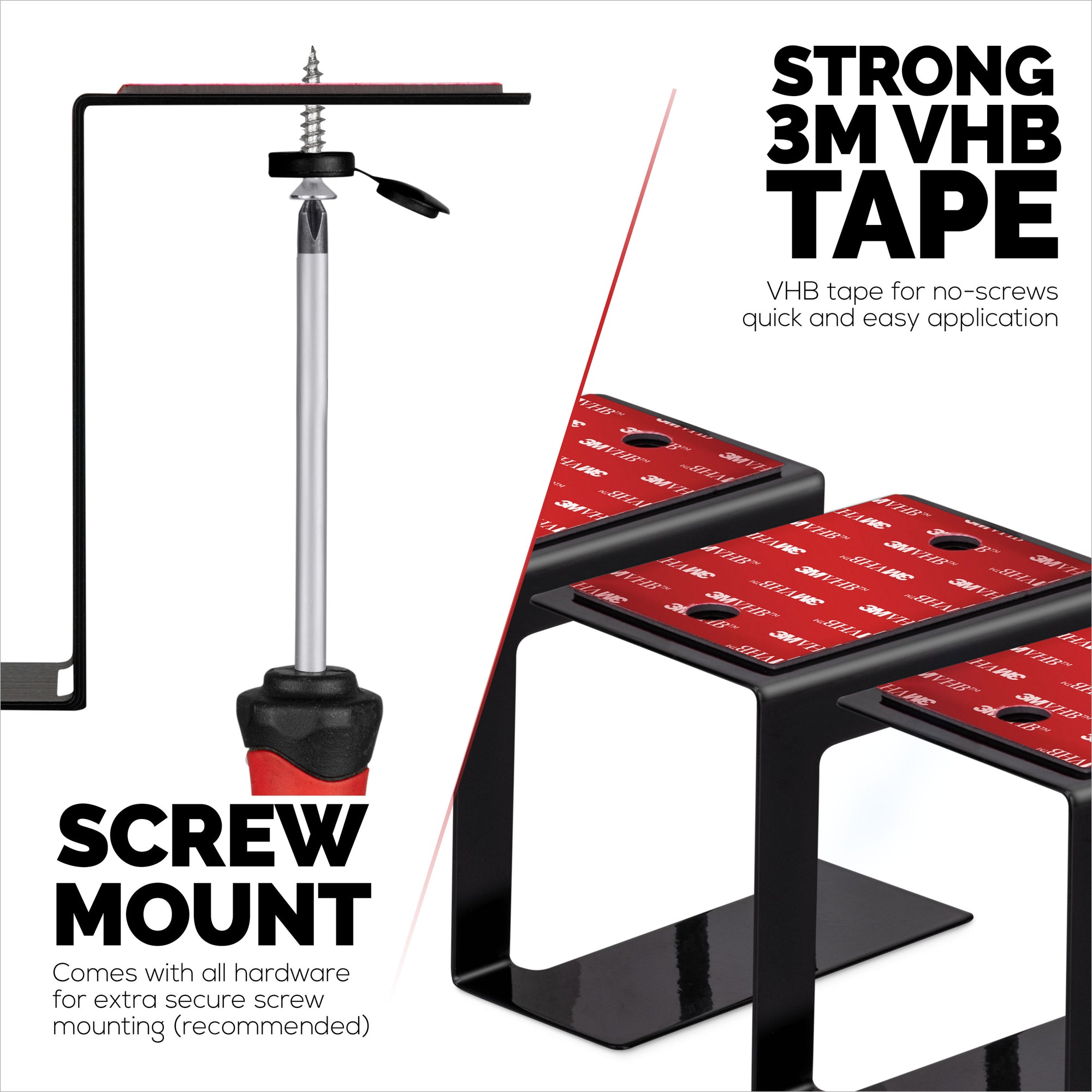 3” Metal Under Desk Laptop, Cable Box &amp; Router Holder Mount, Adhesive &amp; Screw In, Holds upto 3&quot; Devices Like Small Computers, Macbook, Surface, Keyboard, Network Switch, Modems &amp; More