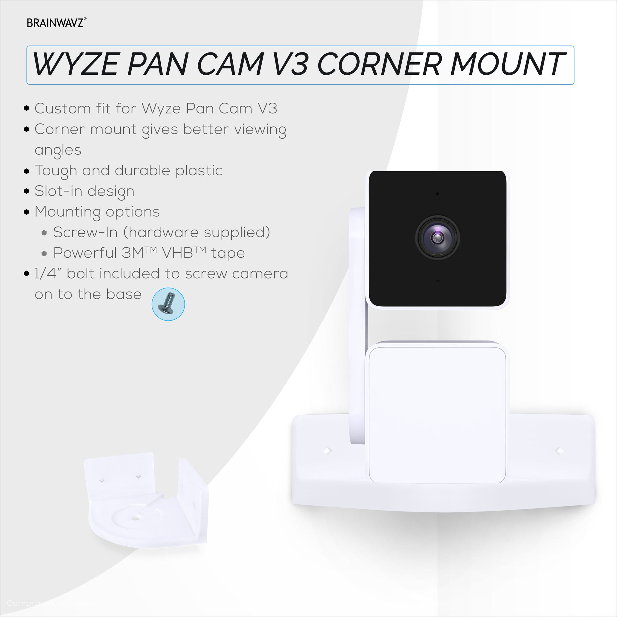 Corner Wall Mount for Wyze Cam Pan V3 Security Camera Holder, Screw-in Or VHB Stick On
