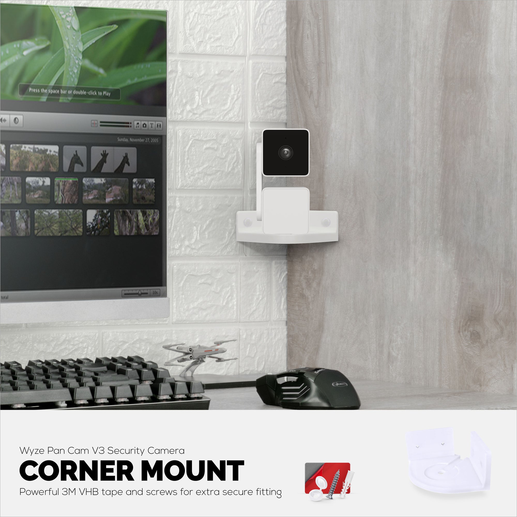 Corner Wall Mount for Wyze Cam Pan V3 Security Camera Holder, Screw-in Or VHB Stick On
