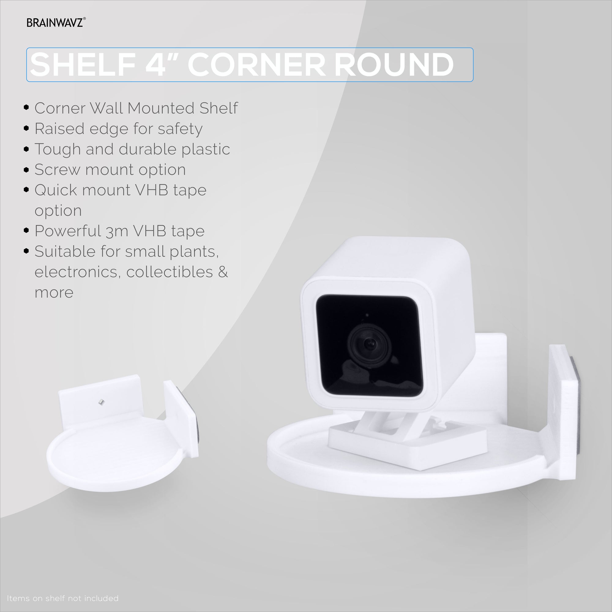 Small Adhesive Corner Floating Shelf for Security Cameras, Baby Monito -  Brainwavz Audio