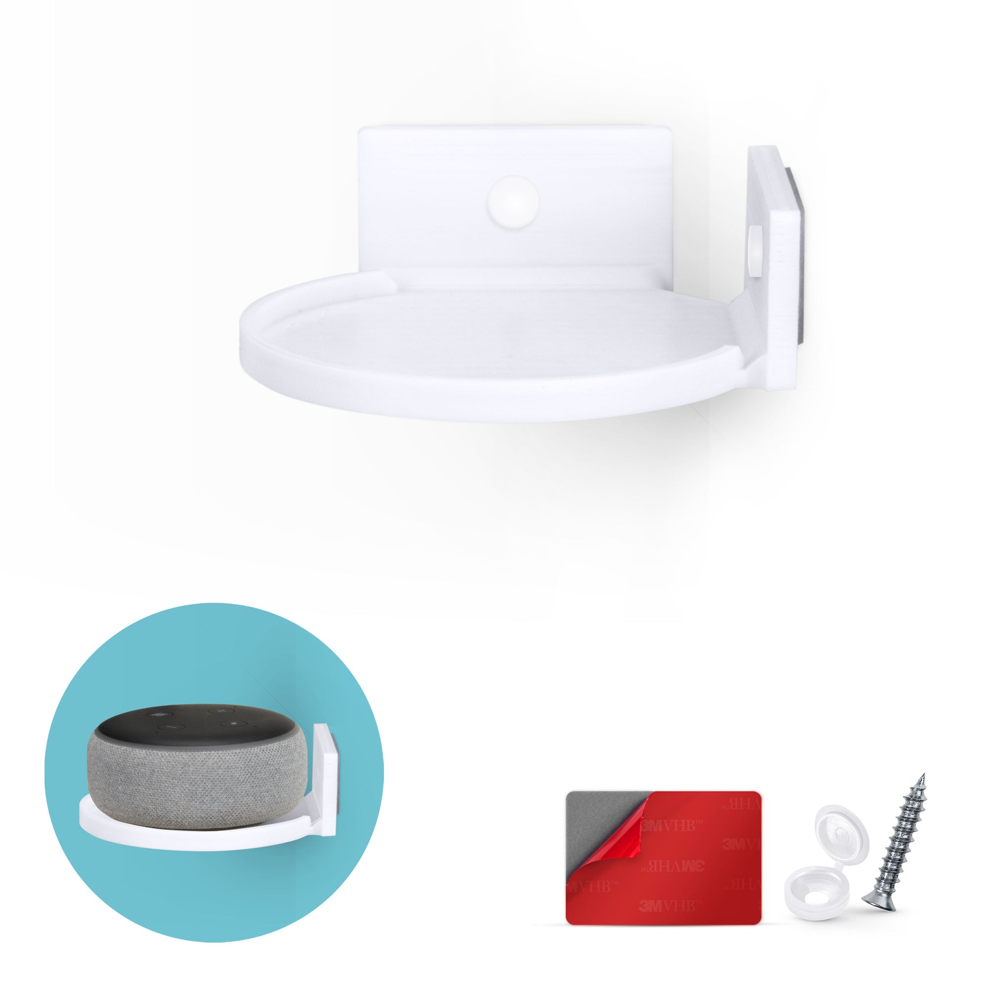 4” Small Floating Shelf, Adhesive & Screw In, For Bluetooth Speakers, Cameras, Plants, Toys, Books & More, Easy to Install Shelves Wall Mount (White)