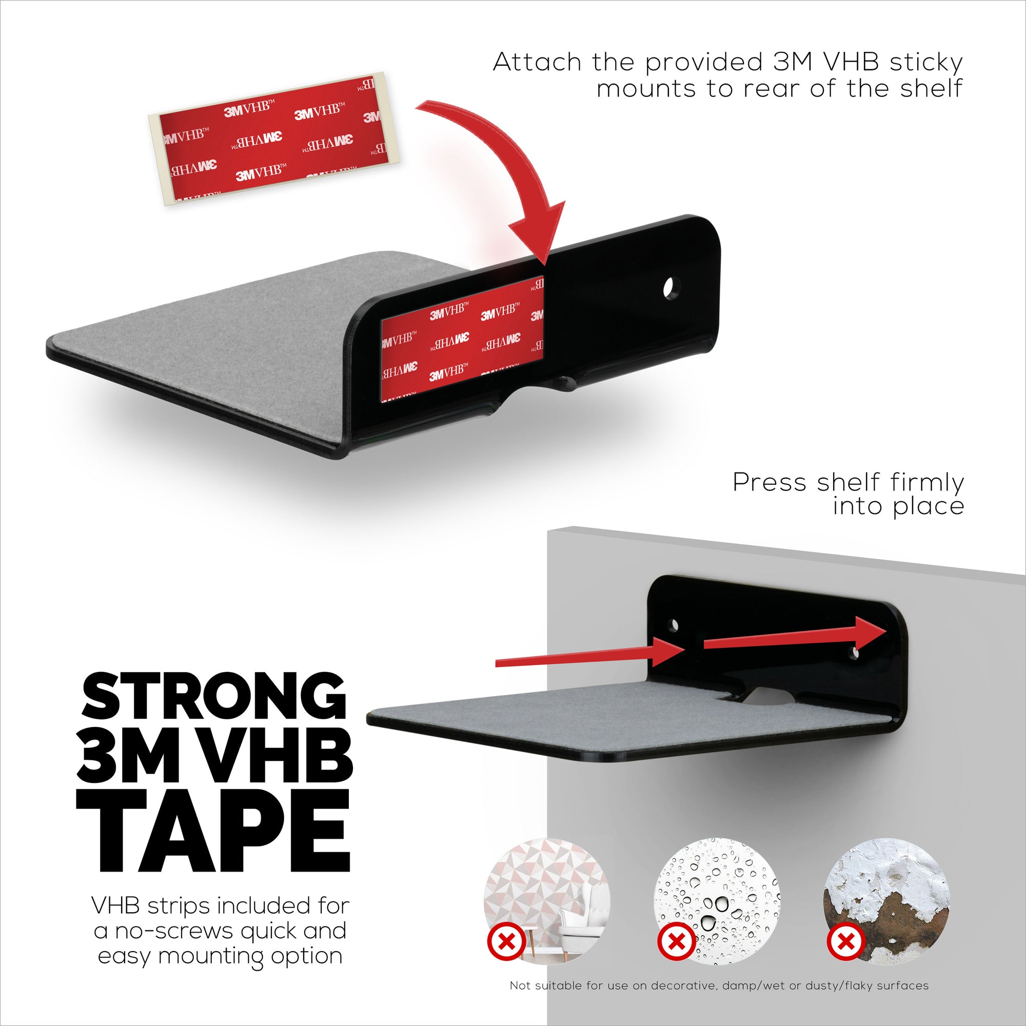 (2 Pack) 4&quot; Small Floating Shelf Bluetooth Speaker Stand, Adhesive &amp; Screw Wall Mount, Anti Slip, for Cameras, Baby Monitors, Webcam, Router &amp; More