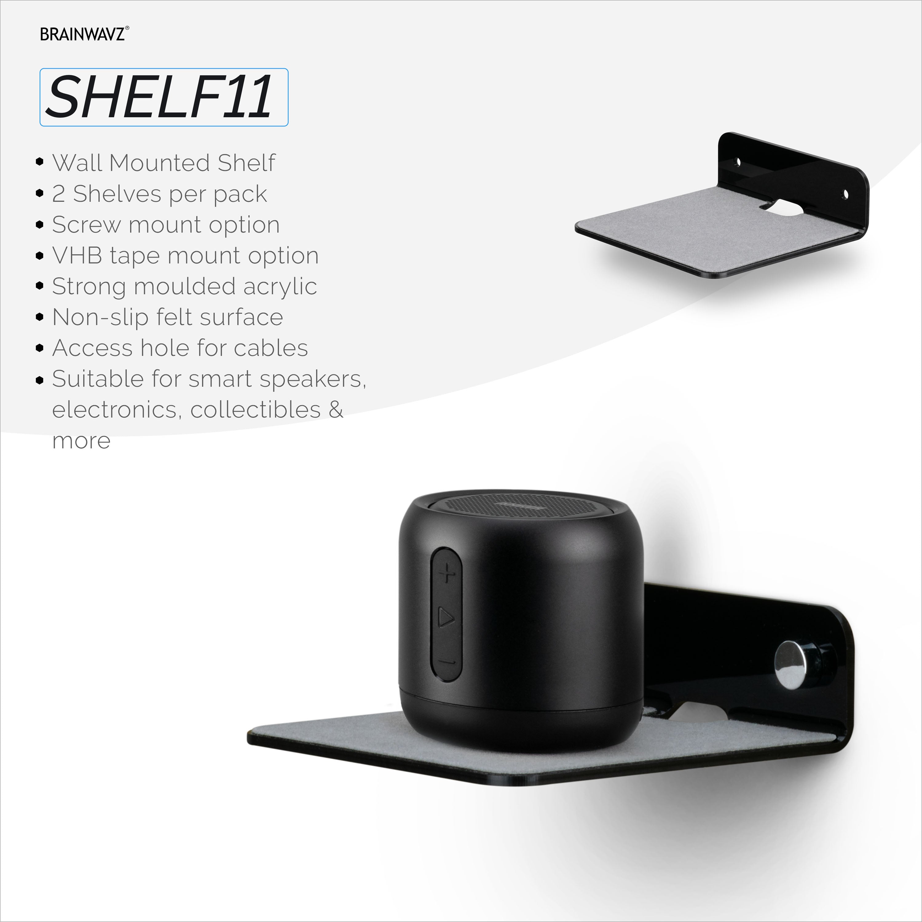 2-Pack 4” Small Floating Shelf Bluetooth Speaker Stand, Adhesive & Screw  Wall Mount, Anti Slip, for Cameras, Baby Monitors, Webcam, Router & More -  Brainwavz Audio