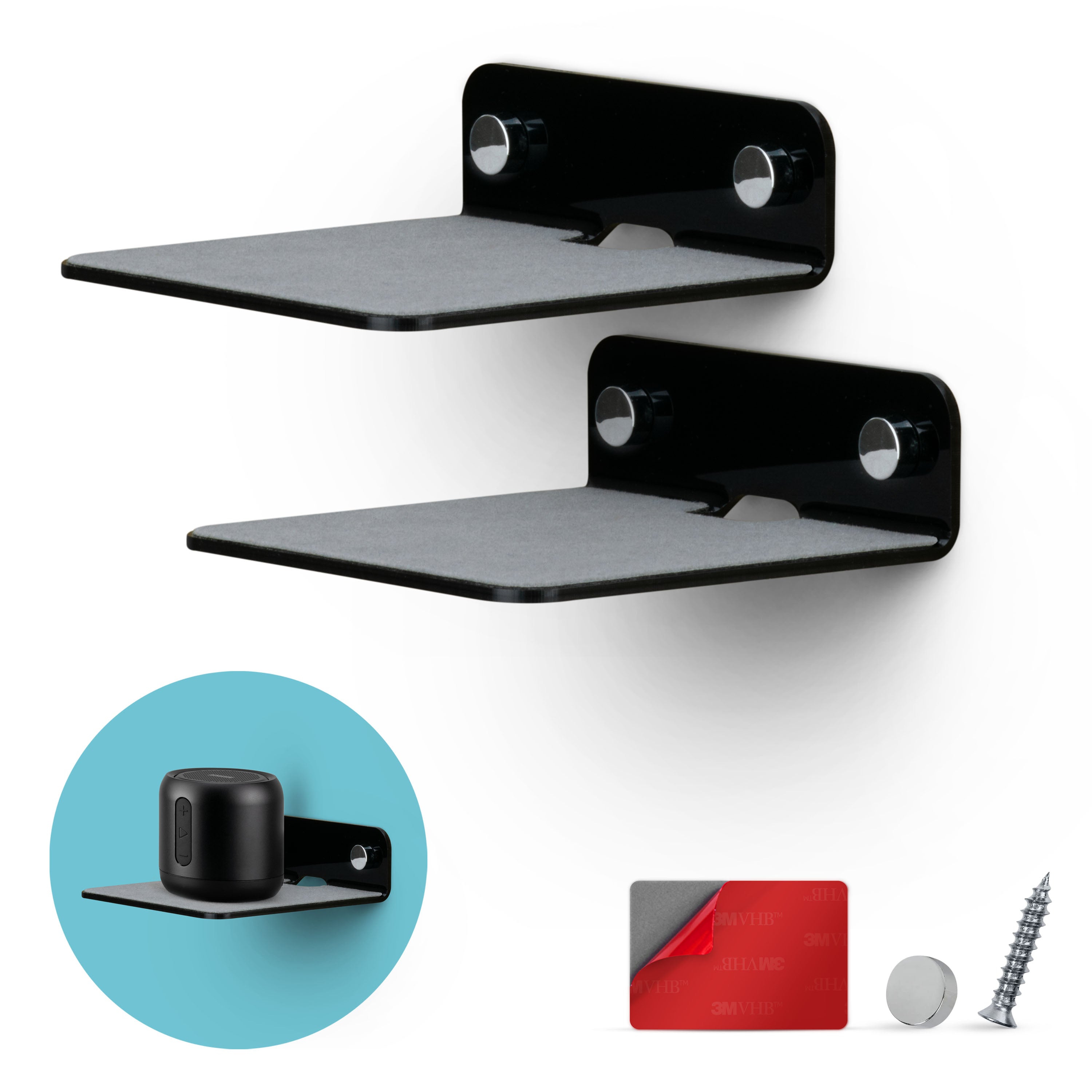 2-Pack 4” Small Floating Shelf Bluetooth Speaker Stand, Adhesive ...