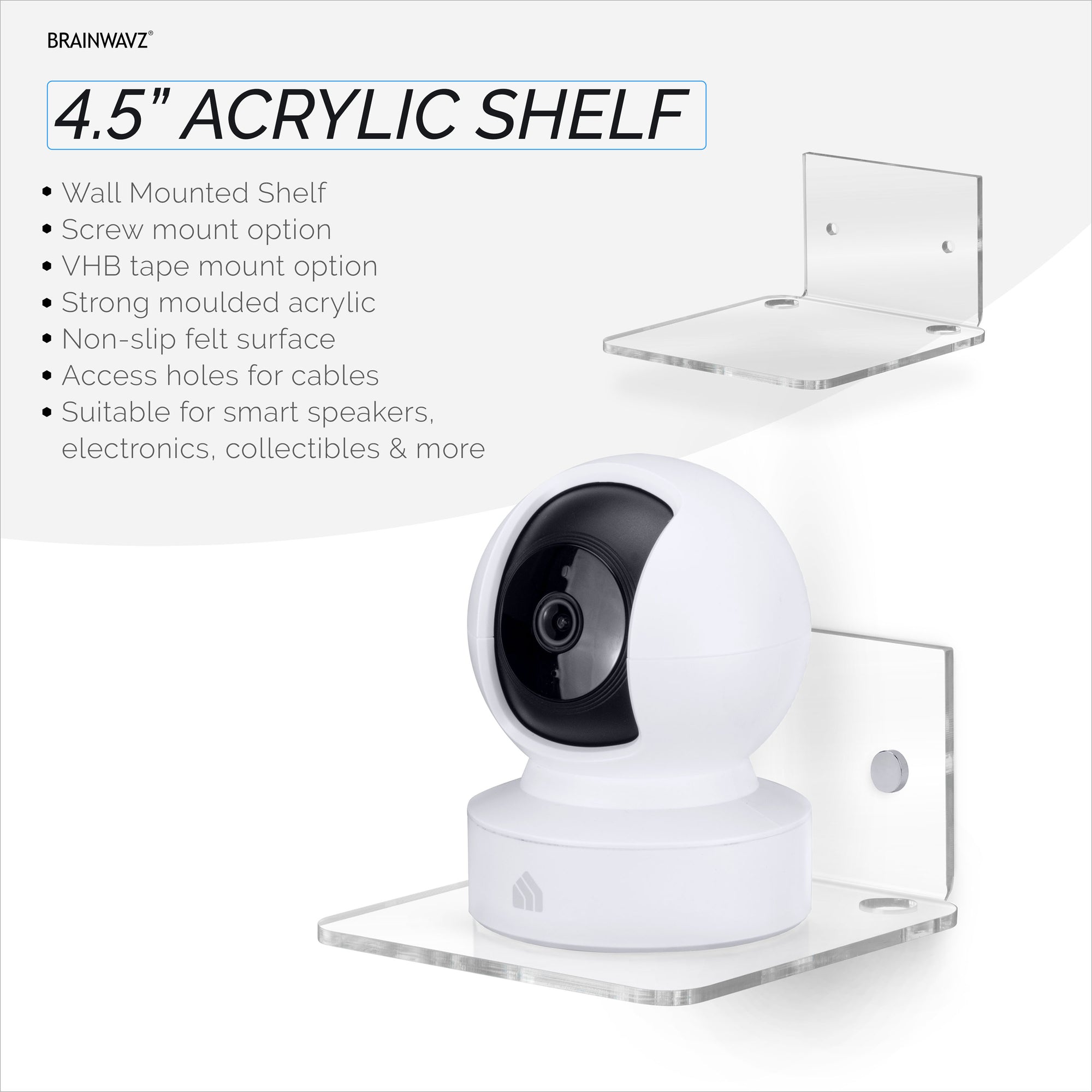 4.5” Small Floating Shelf, Adhesive &amp; Screw In, for Speakers, Routers, Decor, Plants, Cameras, Photos, Kitchen, Toilet, Cable Box &amp; More