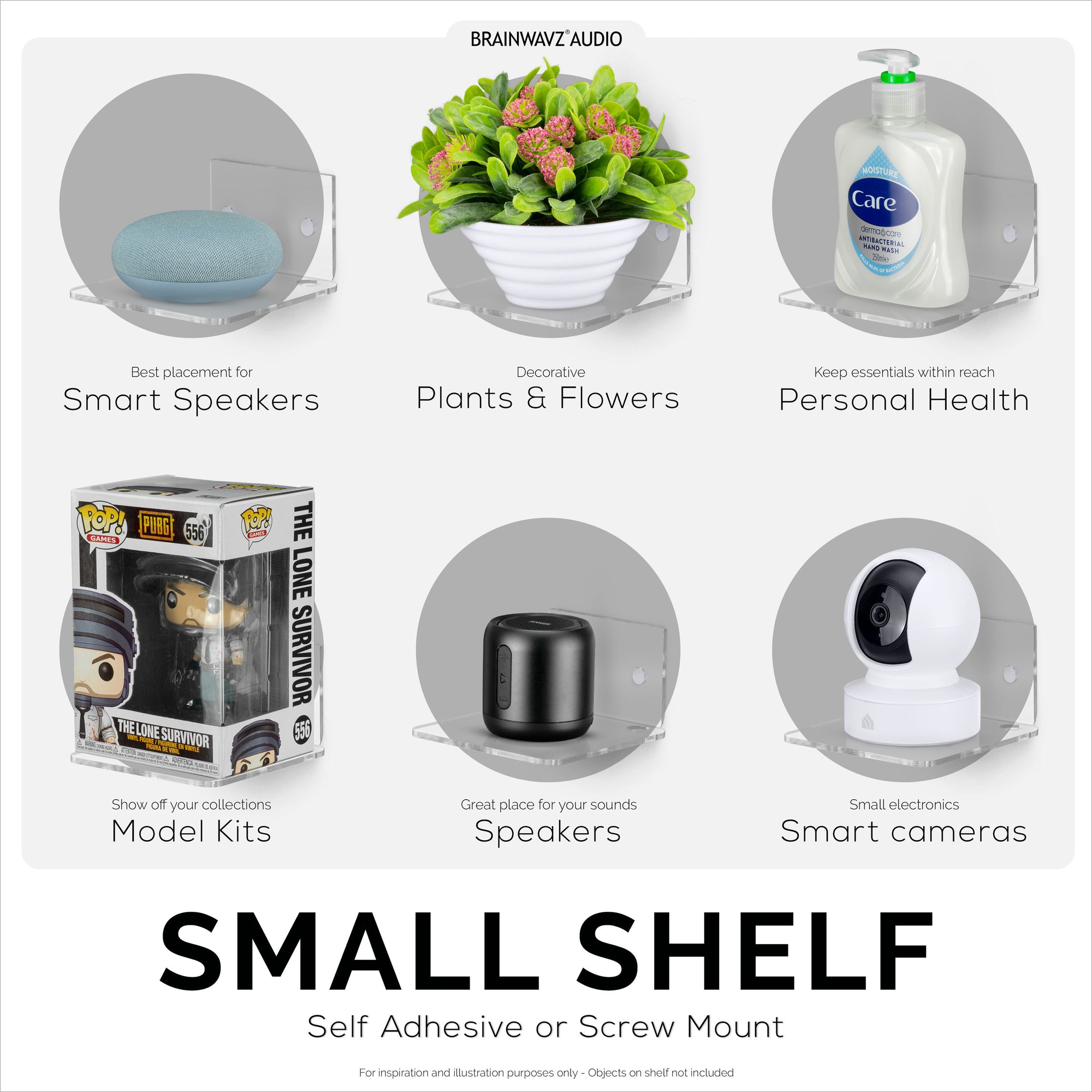 4.5” Small Floating Shelf, Adhesive &amp; Screw In, for Speakers, Routers, Decor, Plants, Cameras, Photos, Kitchen, Toilet, Cable Box &amp; More