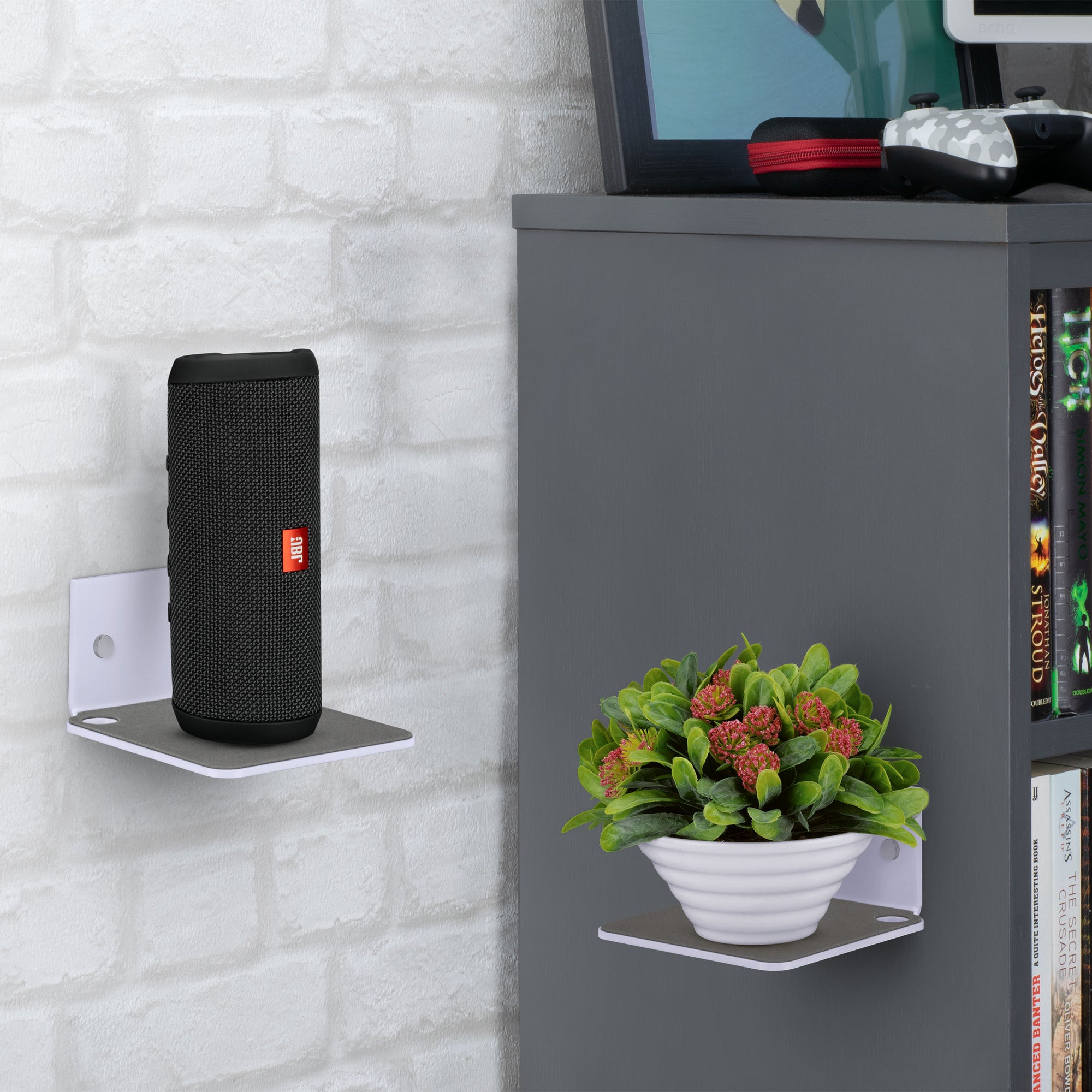 4.5” Small Floating Shelf, Adhesive &amp; Screw In, for Speakers, Routers, Decor, Plants, Cameras, Photos, Kitchen, Toilet, Cable Box &amp; More