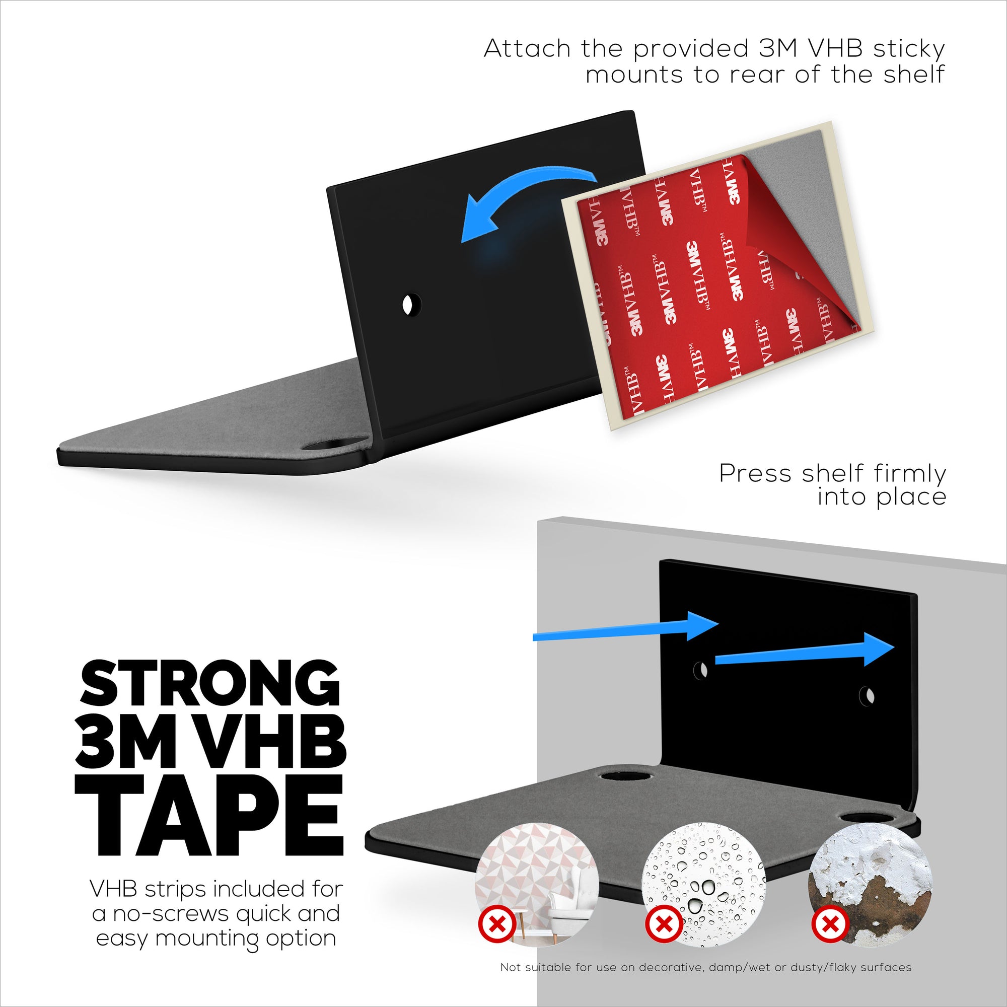 4.5” Small Floating Shelf, Adhesive &amp; Screw In, for Speakers, Routers, Decor, Plants, Cameras, Photos, Kitchen, Toilet, Cable Box &amp; More