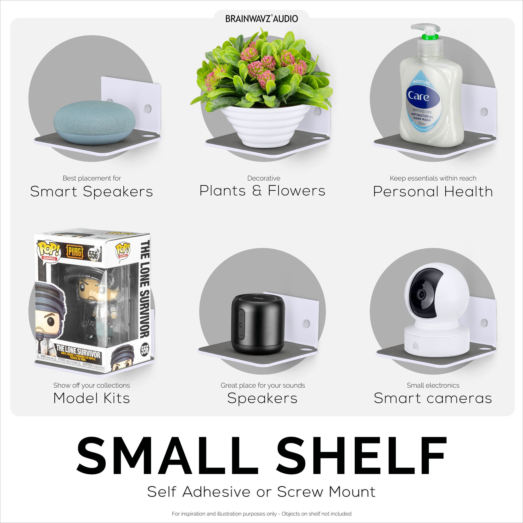 4.5” Small Floating Shelf, Adhesive &amp; Screw In, for Speakers, Routers, Decor, Plants, Cameras, Photos, Kitchen, Toilet, Cable Box &amp; More