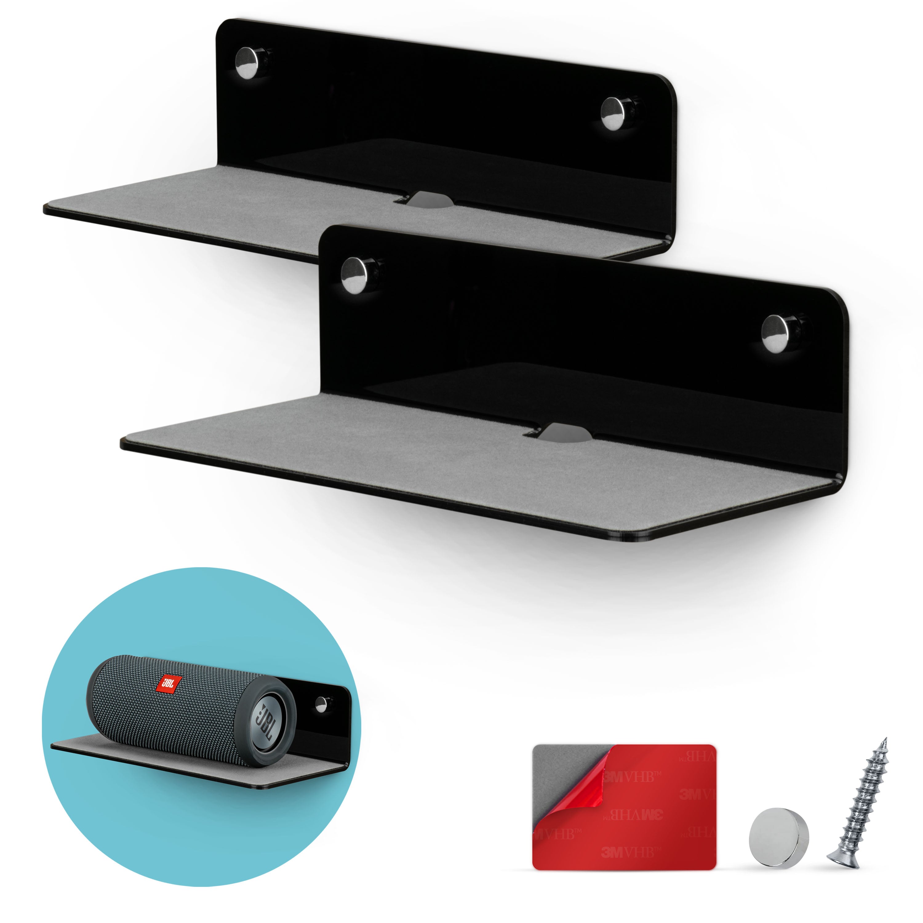 (2 Pack) 9” Floating Shelf Bluetooth Speaker Stand, Adhesive & Screw ...