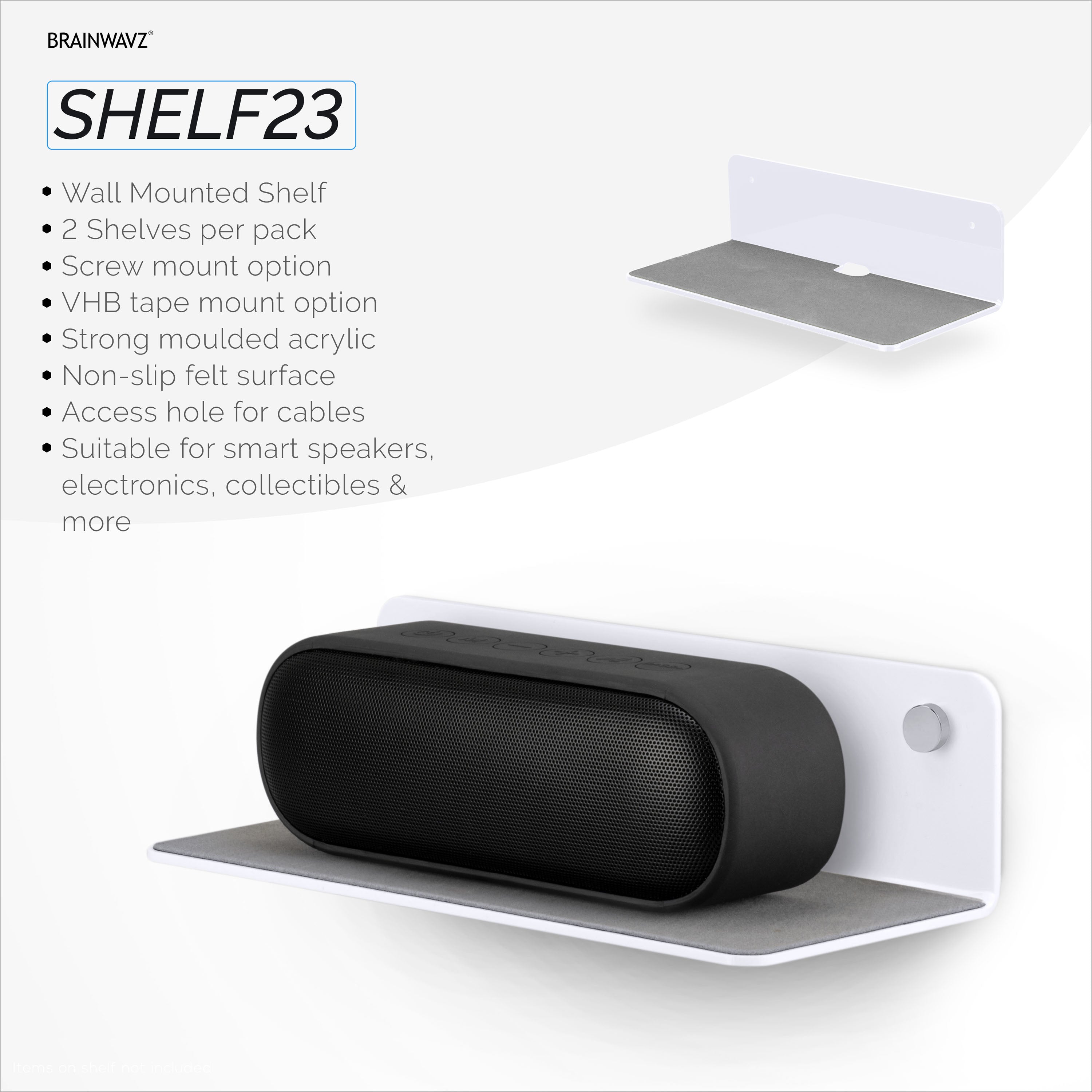 4.5 Adheasive Small Floating Shelf Wall Mount (UM160) for Speakers, Decor,  Security Cameras, Baby Monitors, Speakers, Plants & More (114m/4.5” x  112mm/4.4”) - Brainwavz Audio