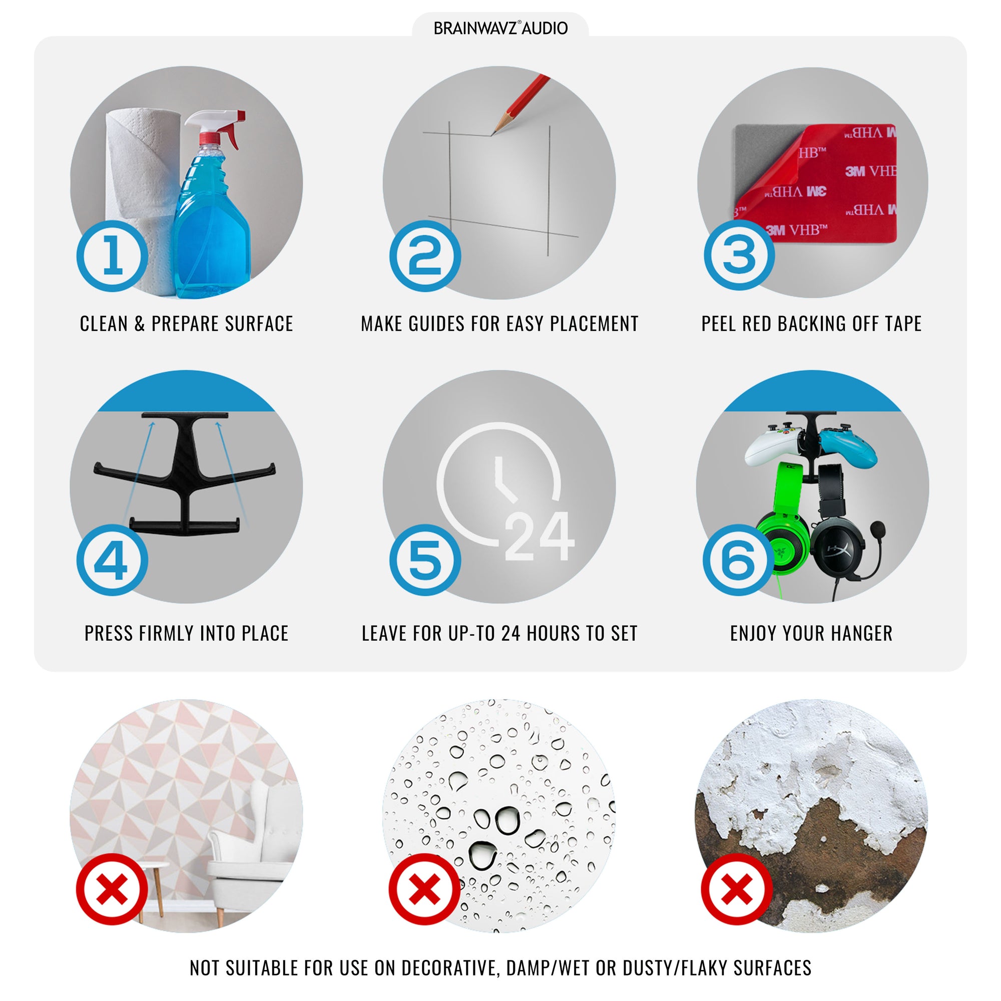 The Anvil - Under Desk Dual Controller &amp; Dual Headphone Hanger - Adhesive Mount, Easy to Install, No Screws