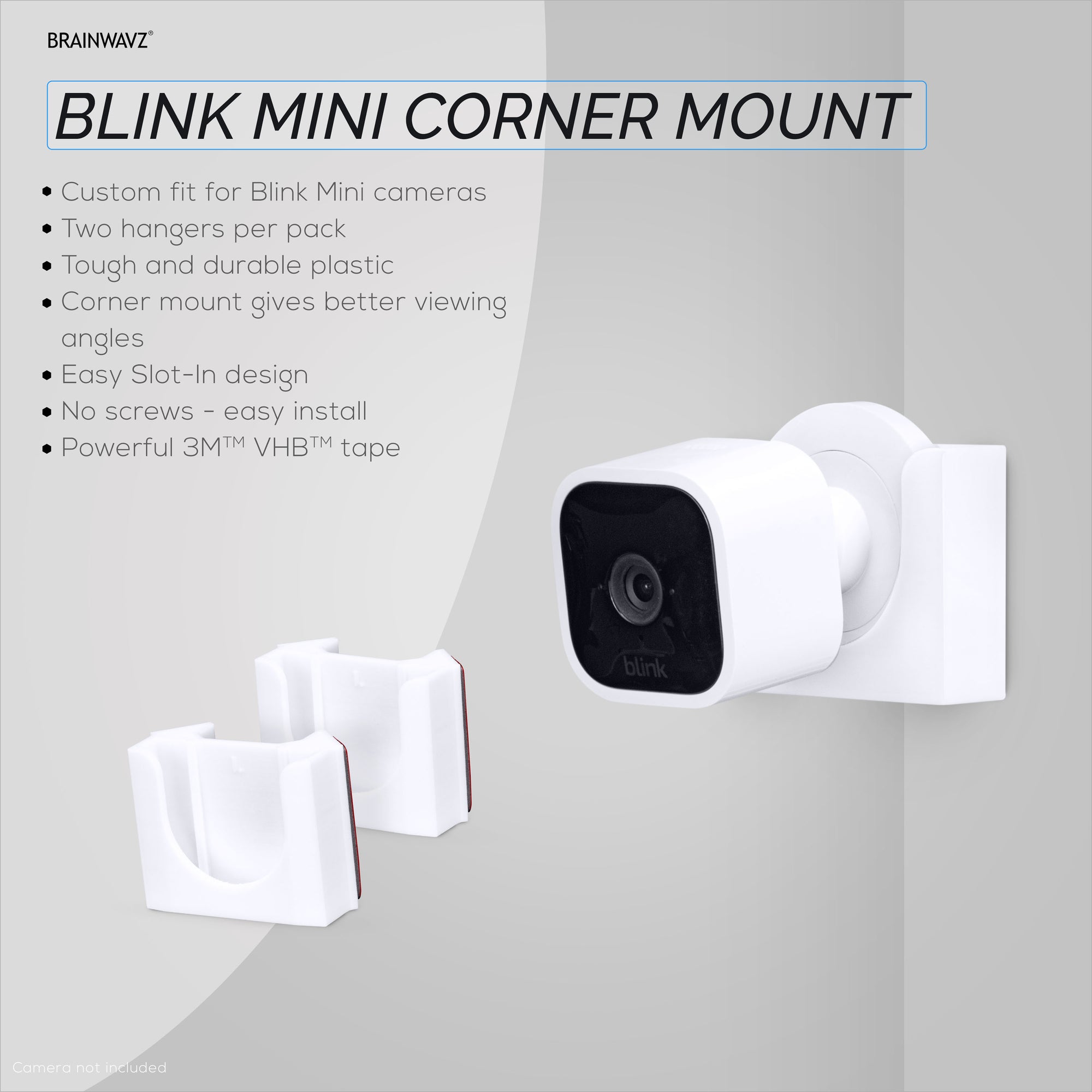 2-Pack Corner Wall Mount For Blink MIni Security Camera, Adhesive Holder,  Easy to Install Bracket, No Screws or Drilling - Brainwavz Audio