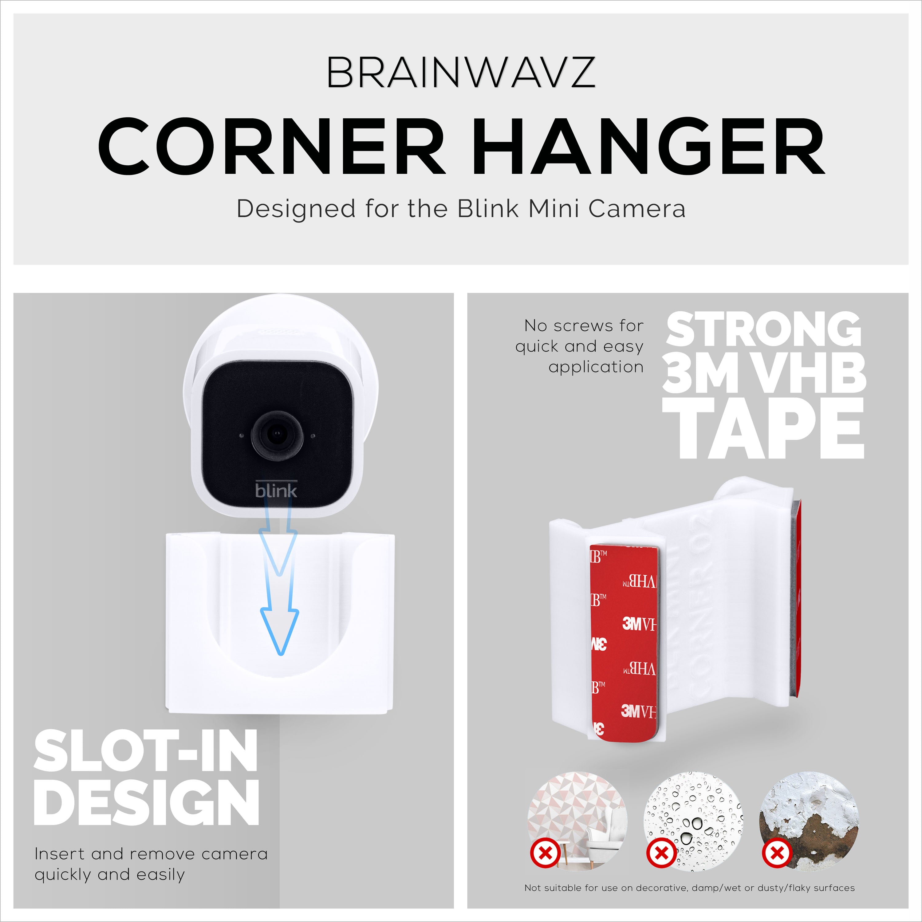 2-Pack Corner Wall Mount For Blink MIni Security Camera, Adhesive ...